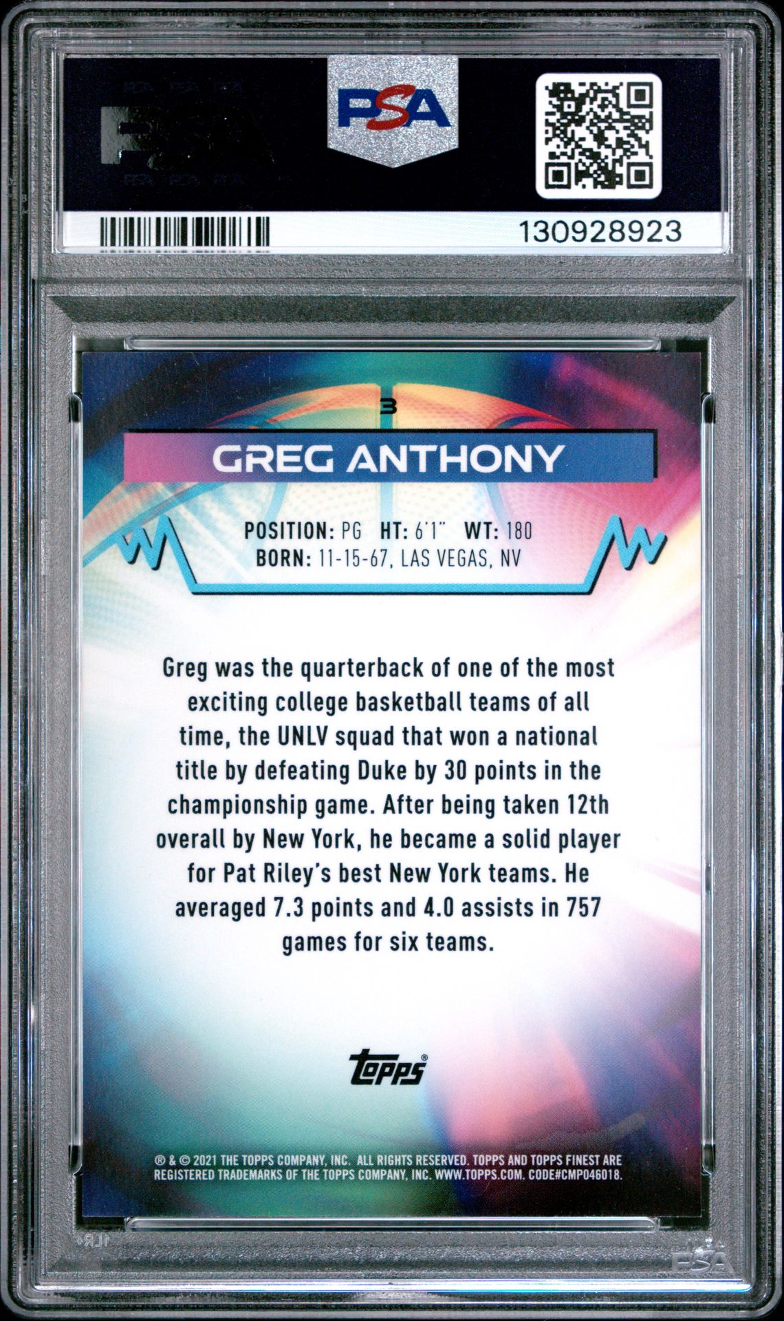 2021 Topps Finest Greg Anthony #3 (Red Refractor) Mint 9 back