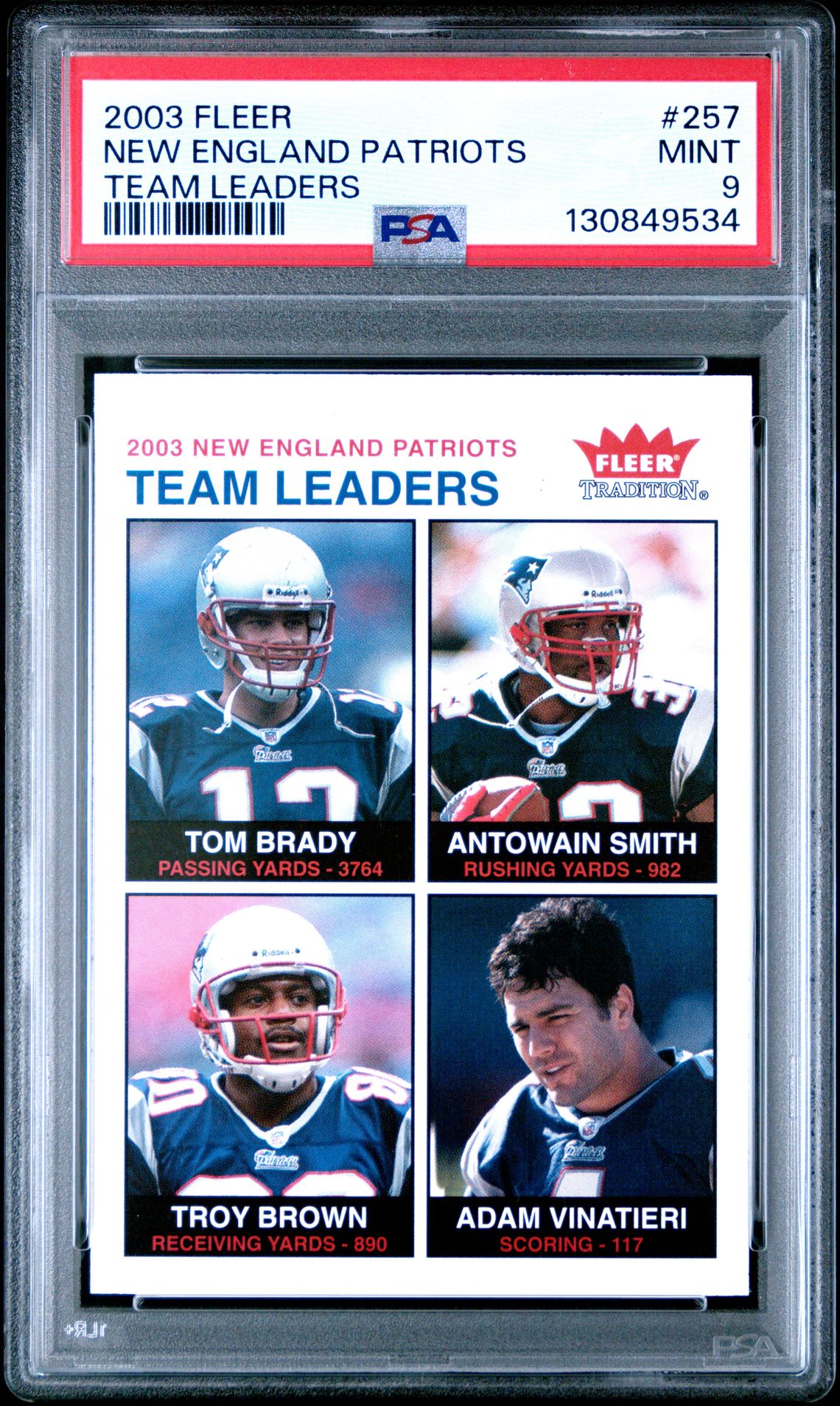 2003 Fleer New England Patriots #257 (Team Leaders) Mint 9 front