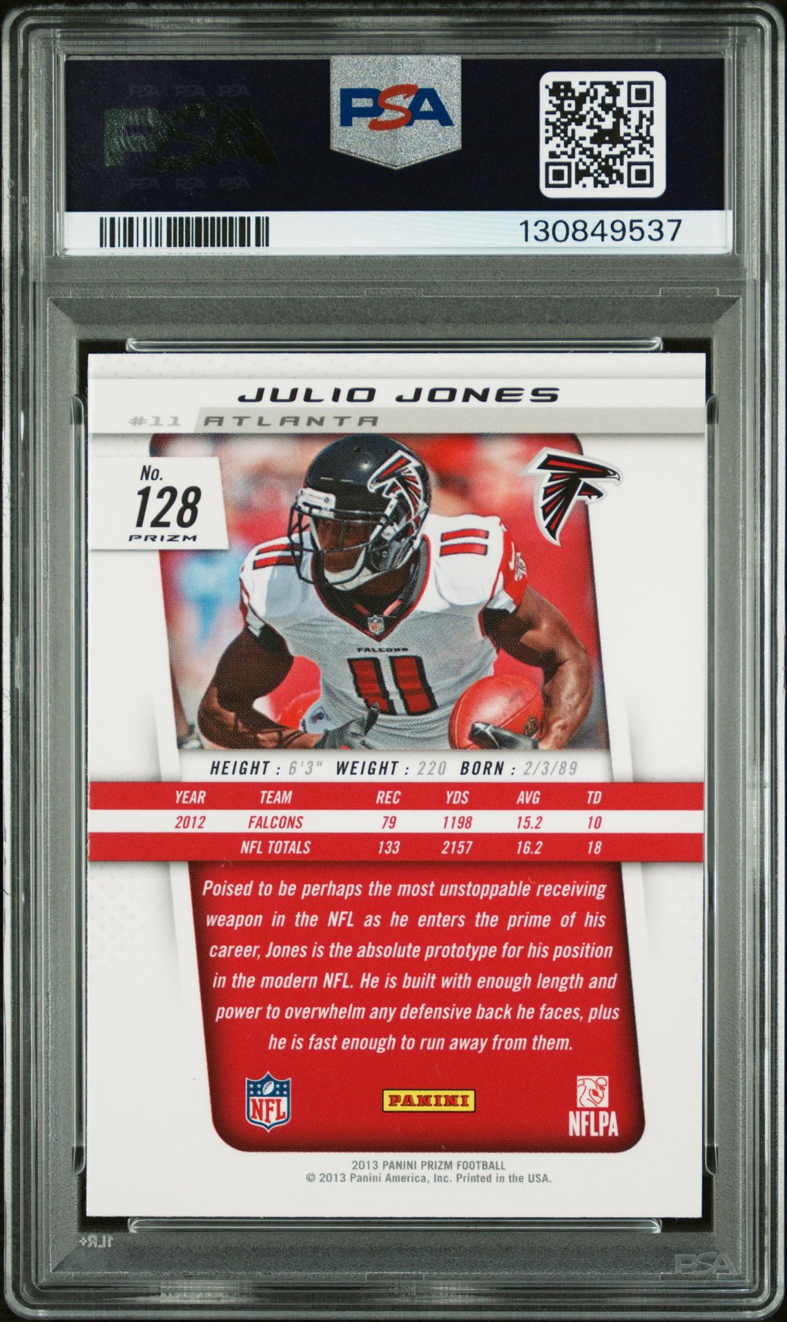 2013 Panini Prizm Julio Jones #128 (Green Prizm) Gem Mt 10 back