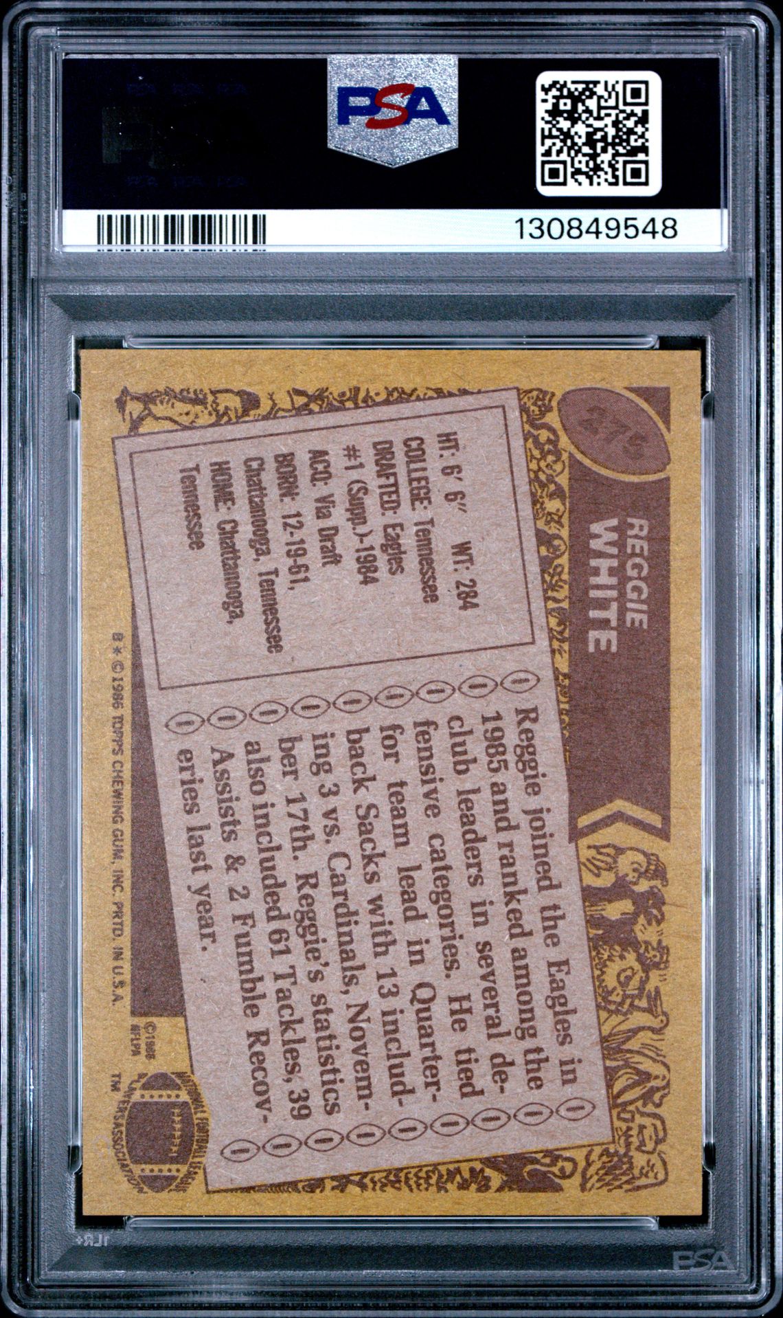 1986 Topps Reggie White #275 Nm-Mt 8 back