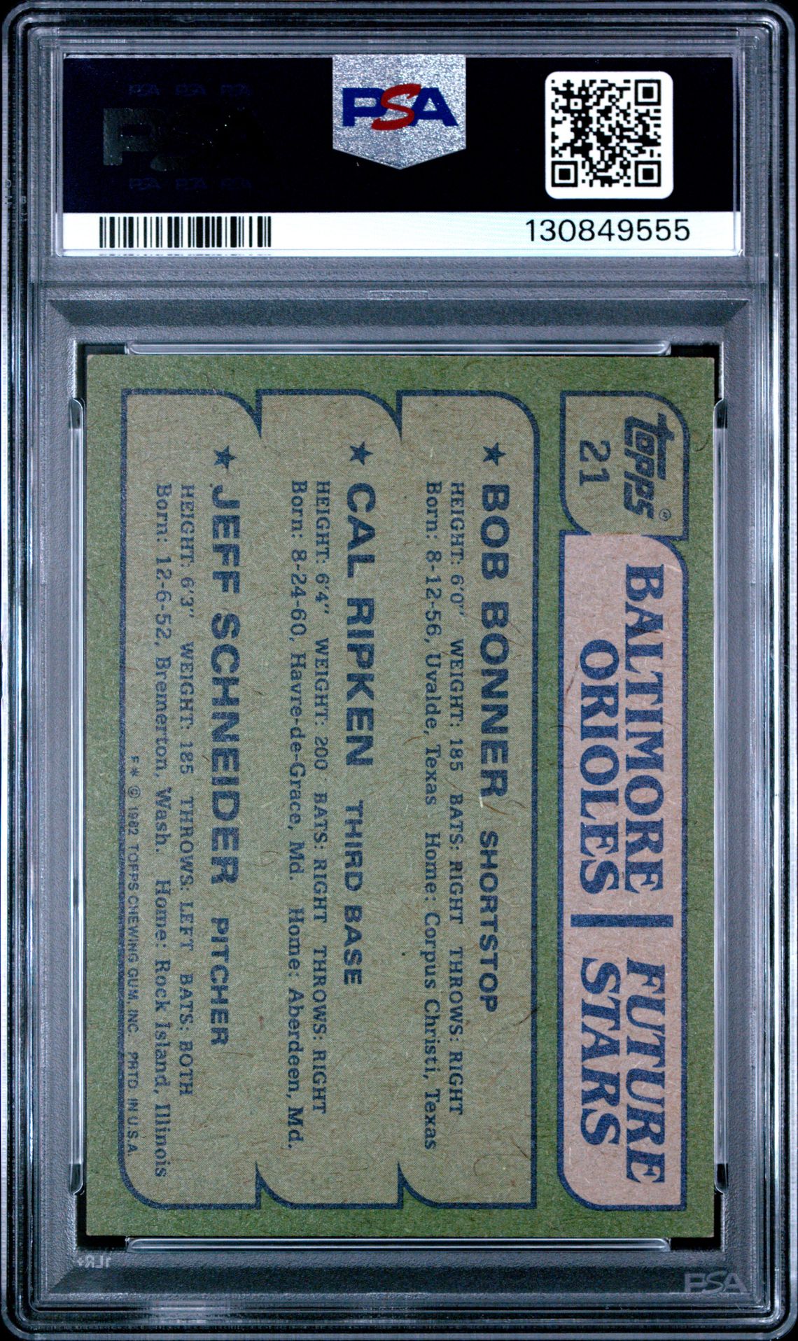 1982 Topps Orioles Future Stars #21 (Bonner/Ripken/Schneider) Nm 7 back