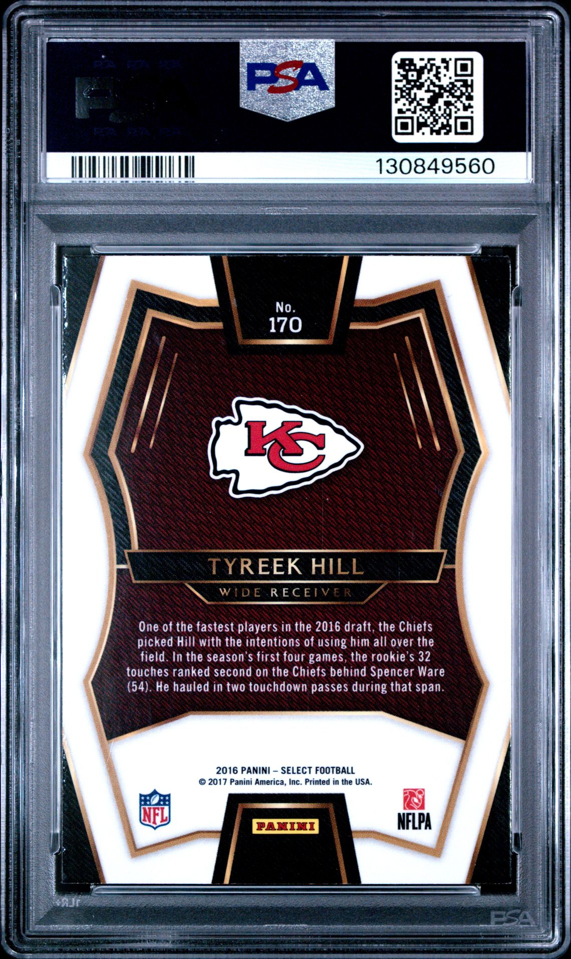 2016 Panini Select Tyreek Hill #170 Gem Mt 10 back