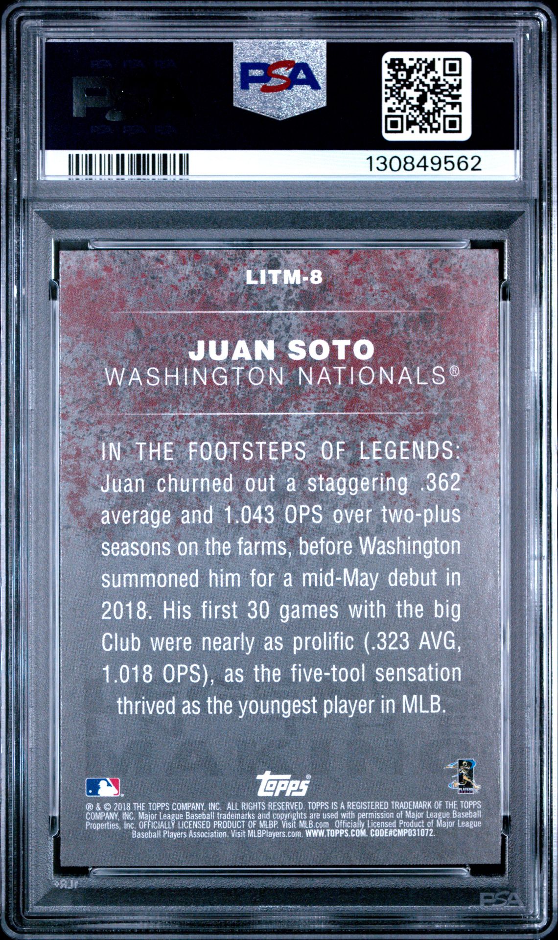 2018 Topps Update Legends In The Making Juan Soto #Litm-8 (Legends/Making-Black) Gem Mt 10 back