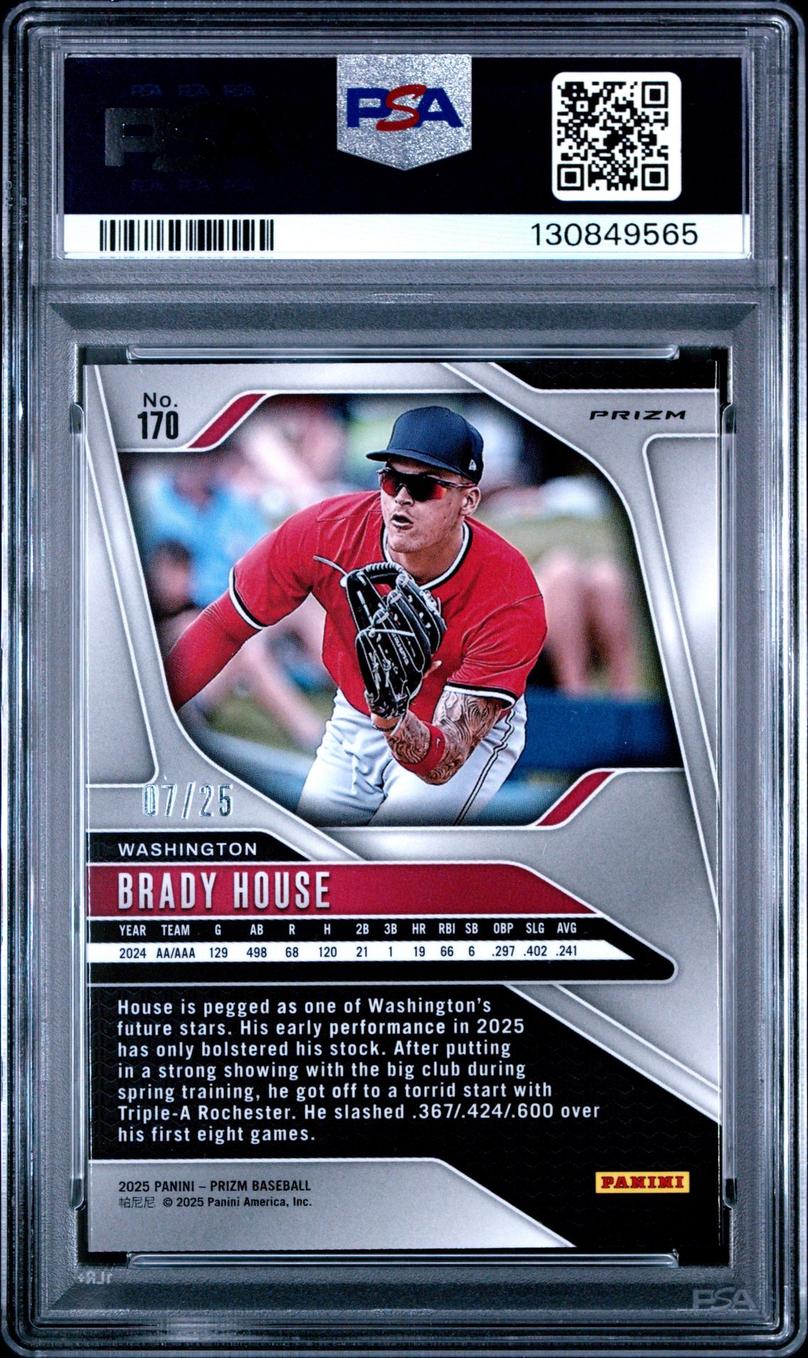 2025 Panini Prizm Brady House #170 (Mojo Prizm) Gem Mt 10 back