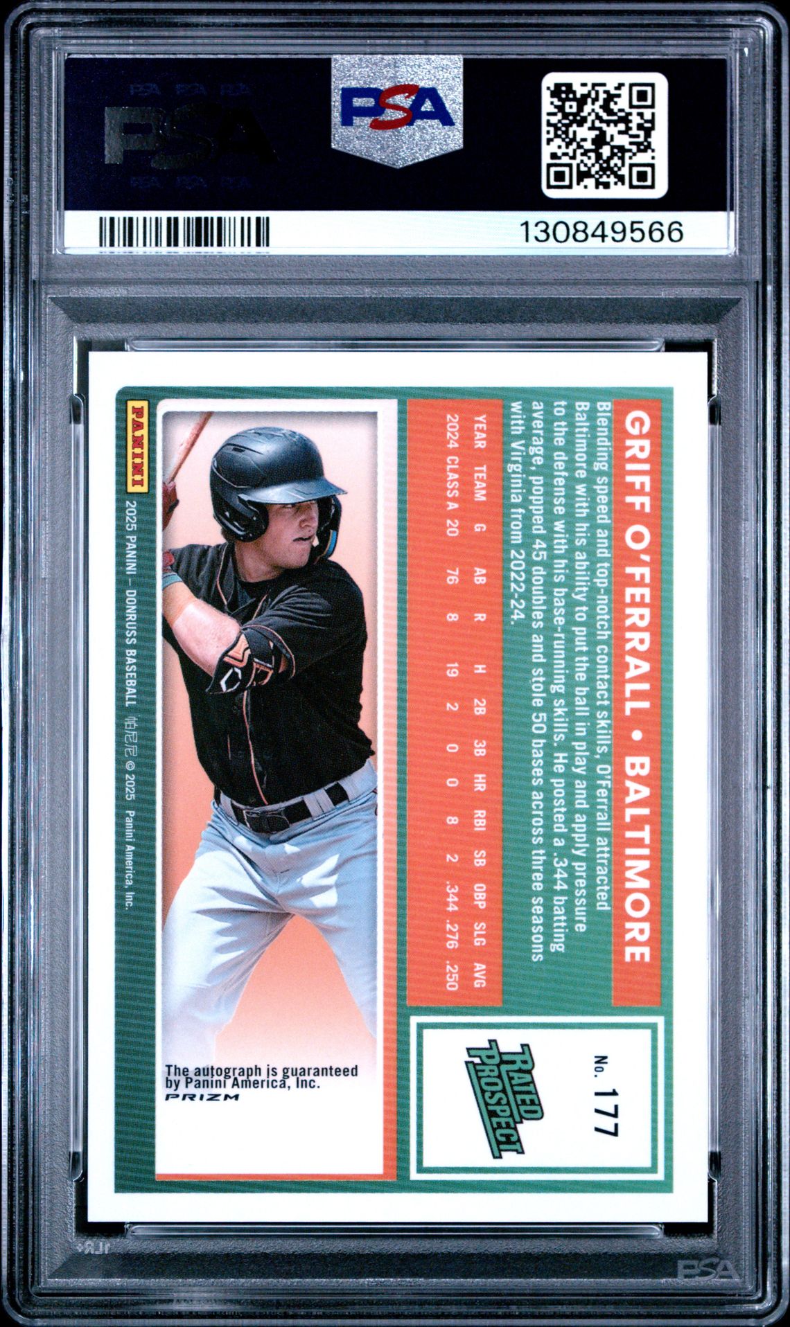 2025 Panini Donruss Griff O'ferrall #177 (Optic-Signature) Gem Mt 10 back