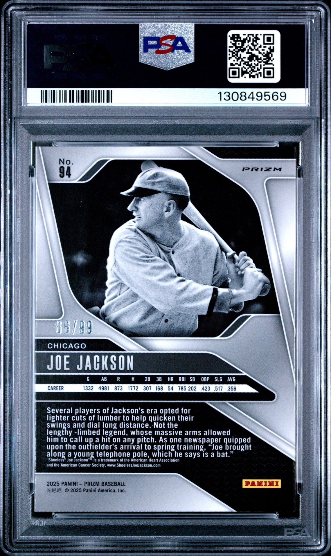 2025 Panini Prizm Joe Jackson #94 (Red Power) Gem Mt 10 back