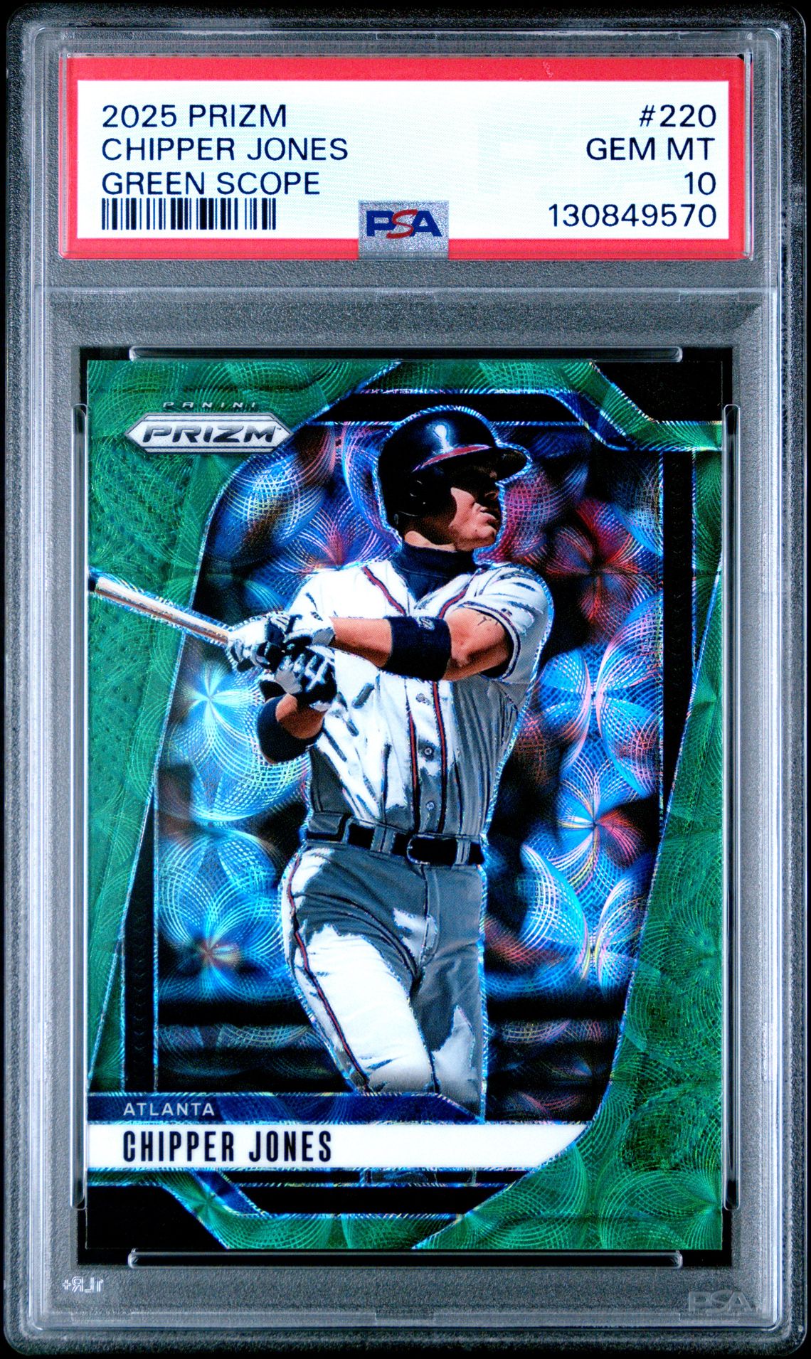 2025 Panini Prizm Chipper Jones #220 (Green Scope) Gem Mt 10 front
