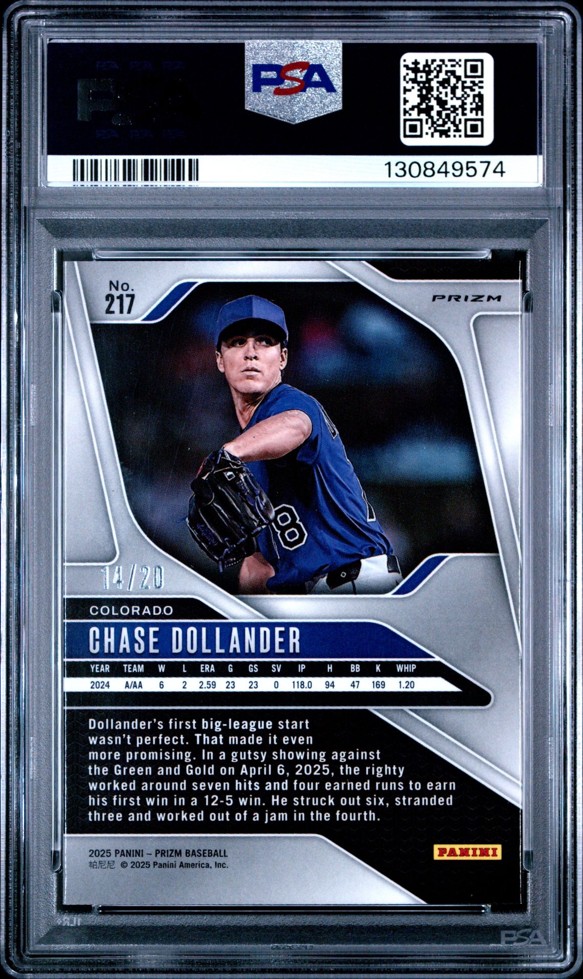 2025 Panini Prizm Chase Dollander #217 (Cherry Blossom Prizm) Gem Mt 10 back