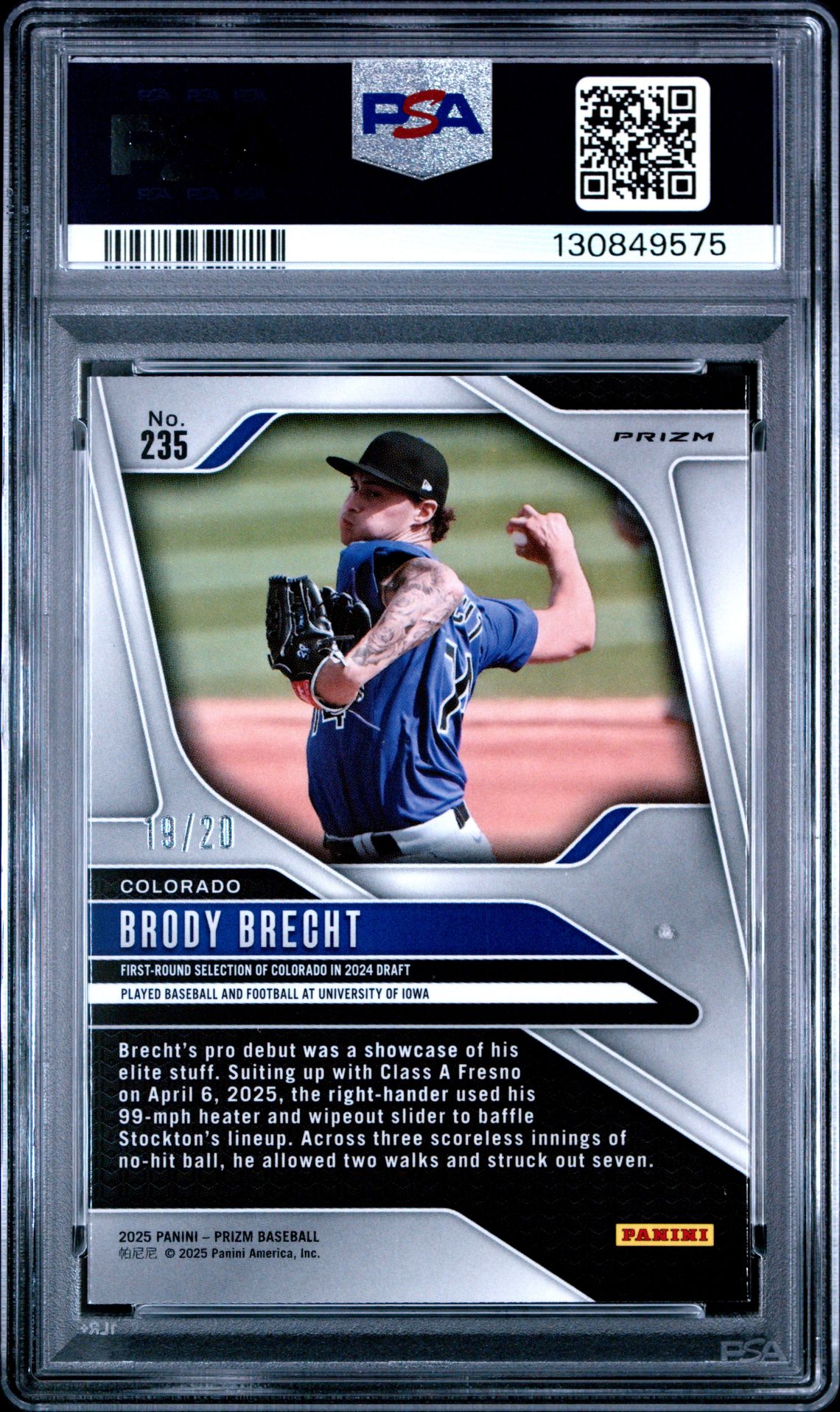 2025 Panini Prizm Brody Brecht #235 (Cherry Blossom Prizm) Mint 9 back