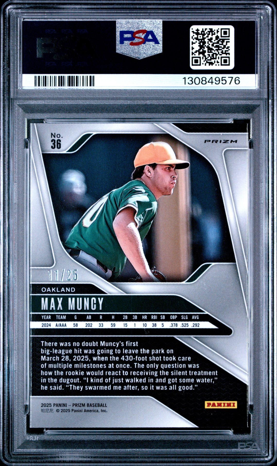 2025 Panini Prizm Max Muncy #36 (Mojo Prizm) Gem Mt 10 back