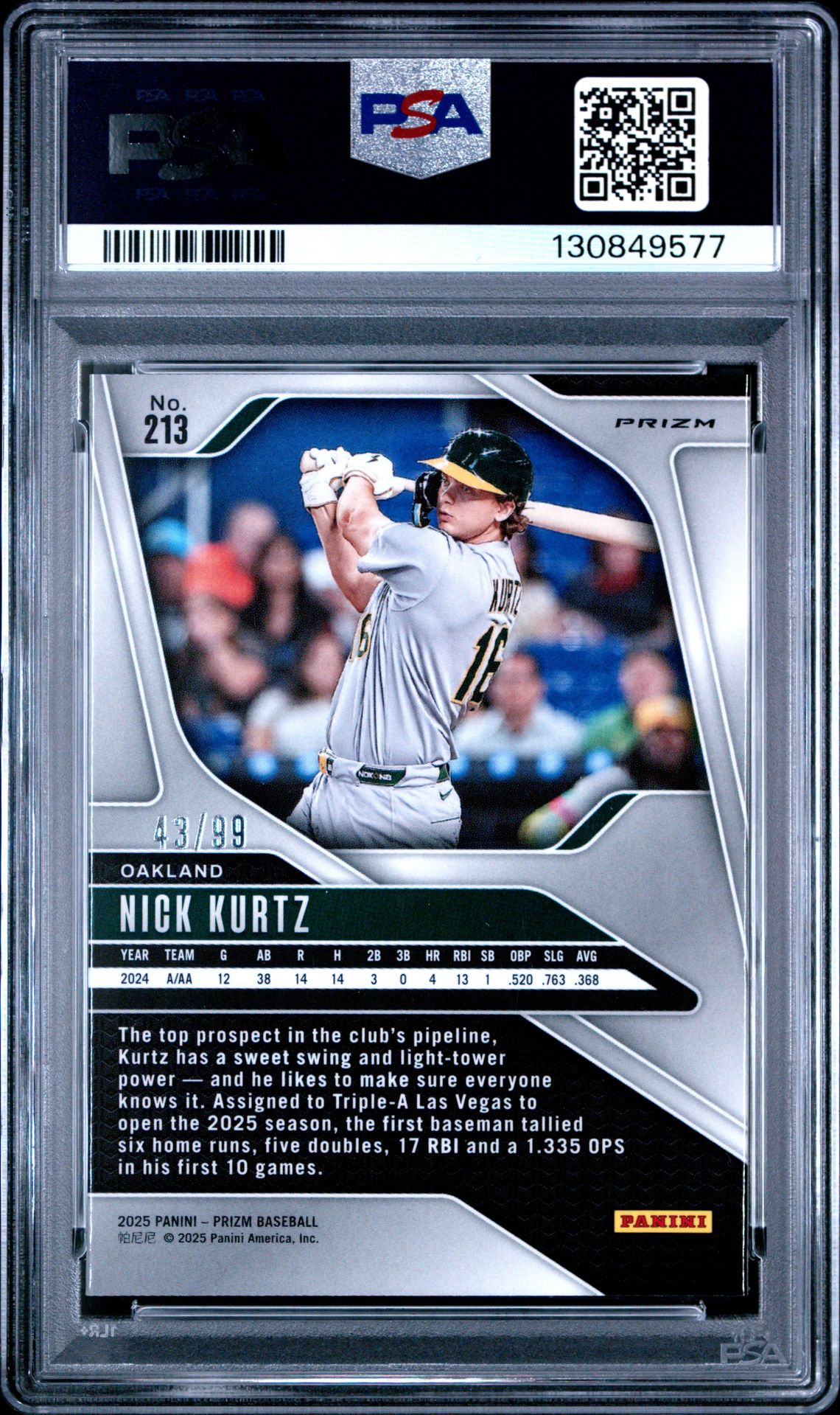 2025 Panini Prizm Nick Kurtz #213 (Red Power) Mint 9 back