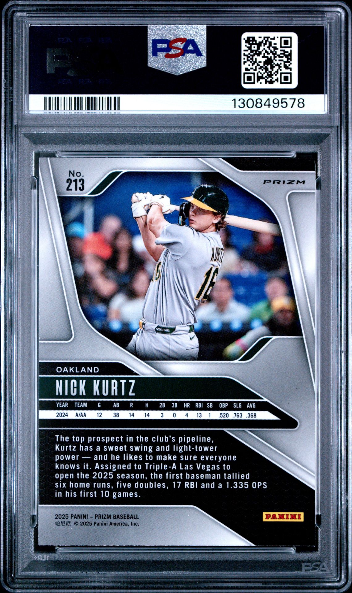 2025 Panini Prizm Nick Kurtz #213 (Silver Prizm) Gem Mt 10 back