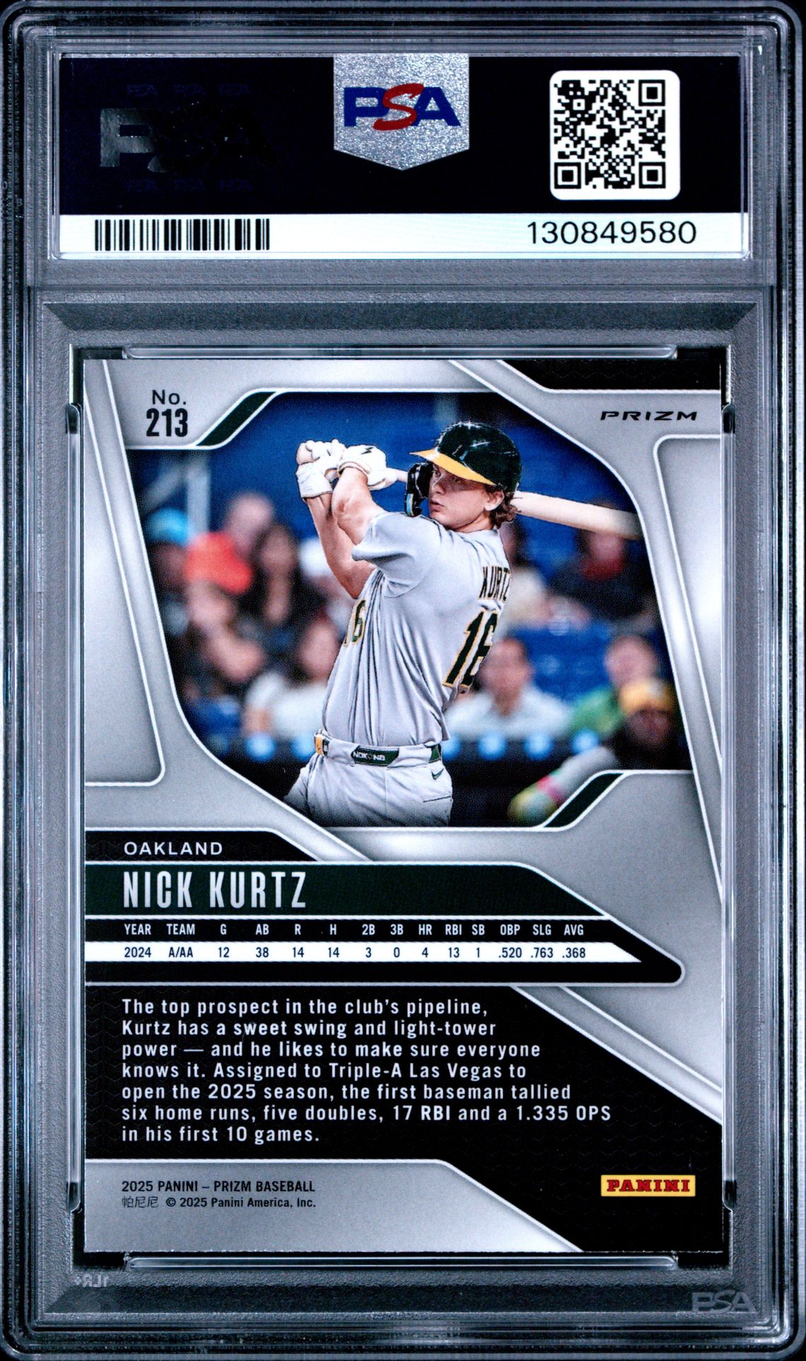 2025 Panini Prizm Nick Kurtz #213 (Silver Prizm) Gem Mt 10 back