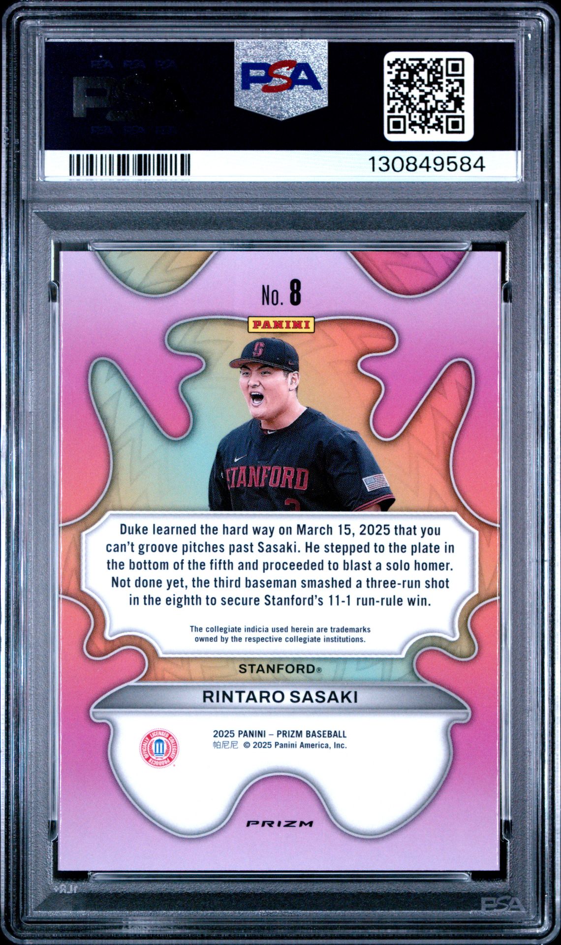 2025 Panini Prizm Groovy Rintaro Sasaki #8 Mint 9 back