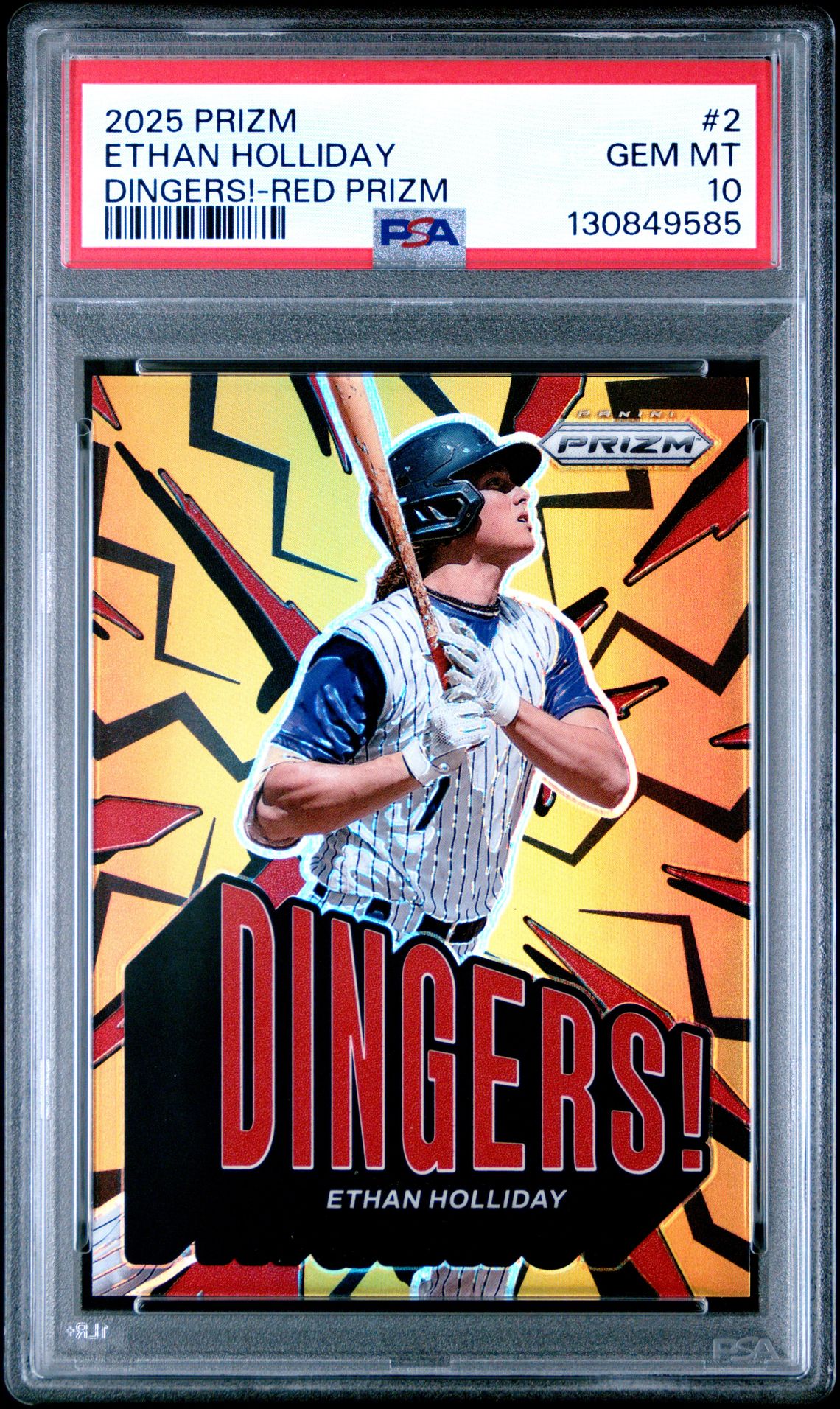 2025 Panini Prizm Dingers! Ethan Holliday #2 (Dingers!-Red Prizm) Gem Mt 10 front
