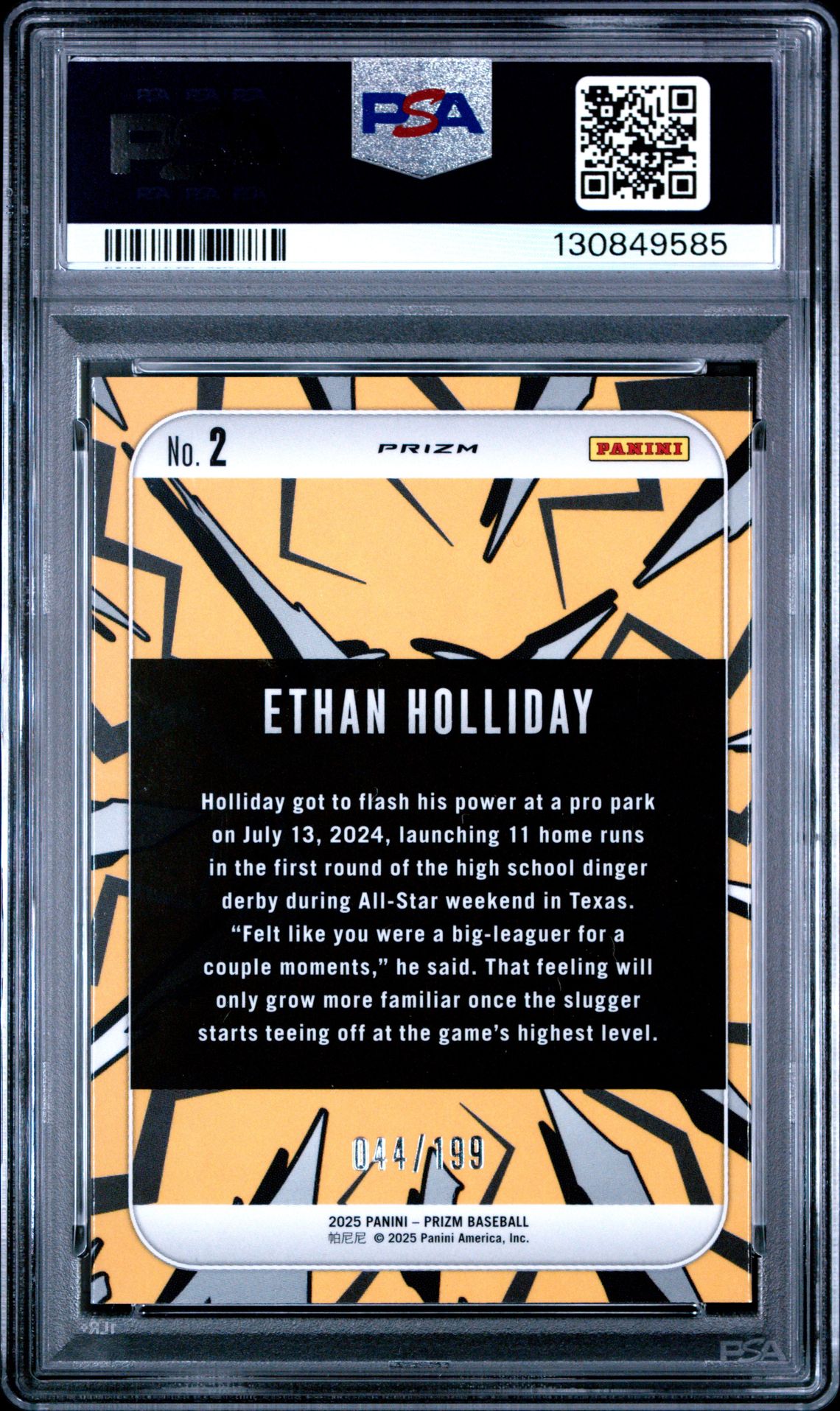 2025 Panini Prizm Dingers! Ethan Holliday #2 (Dingers!-Red Prizm) Gem Mt 10 back