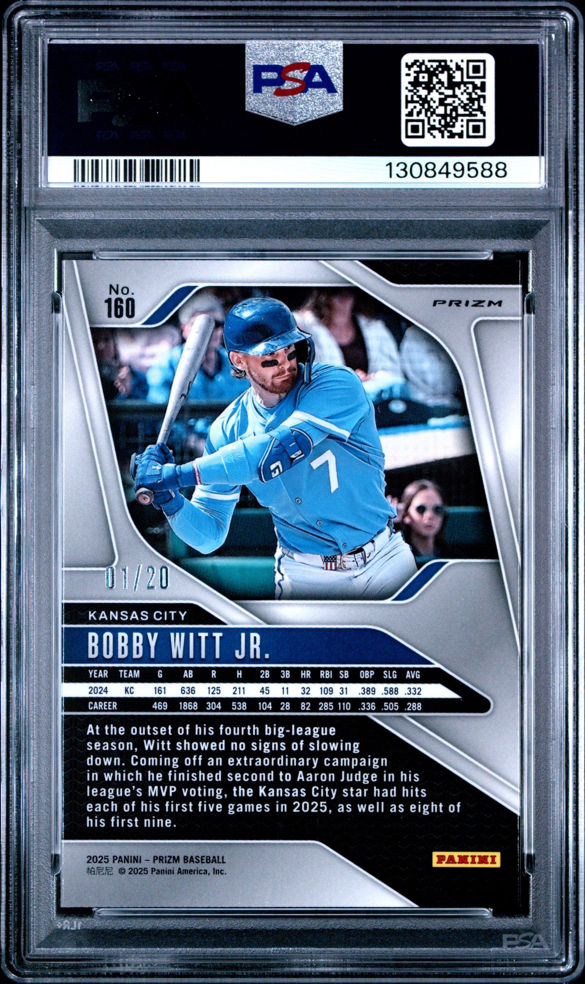 2025 Panini Prizm Bobby Witt Jr. #160 (Cherry Blossom Prizm) Mint 9 back