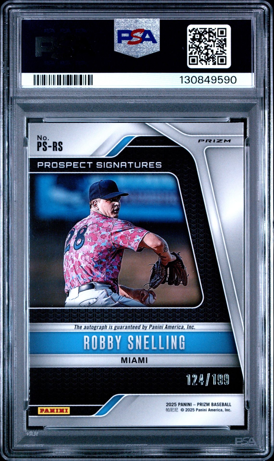 2025 Panini Prizm Prospect Signatures Robby Snelling #Ps-Rs (Prospect Signatures-Pulsar) Gem Mt 10 back