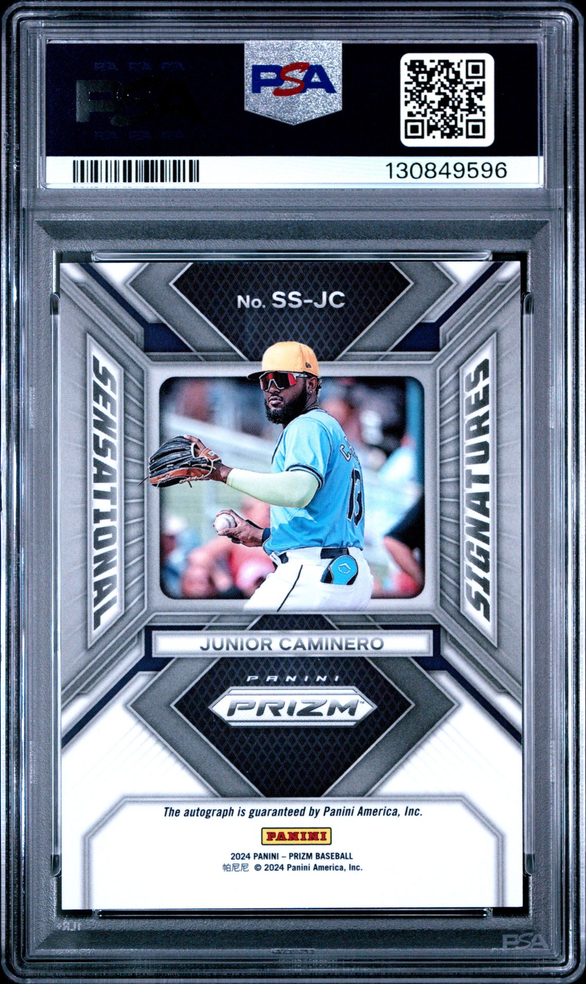 2024 Panini Prizm Sensational Signatures Junior Caminero #Ssjc Gem Mt 10 back