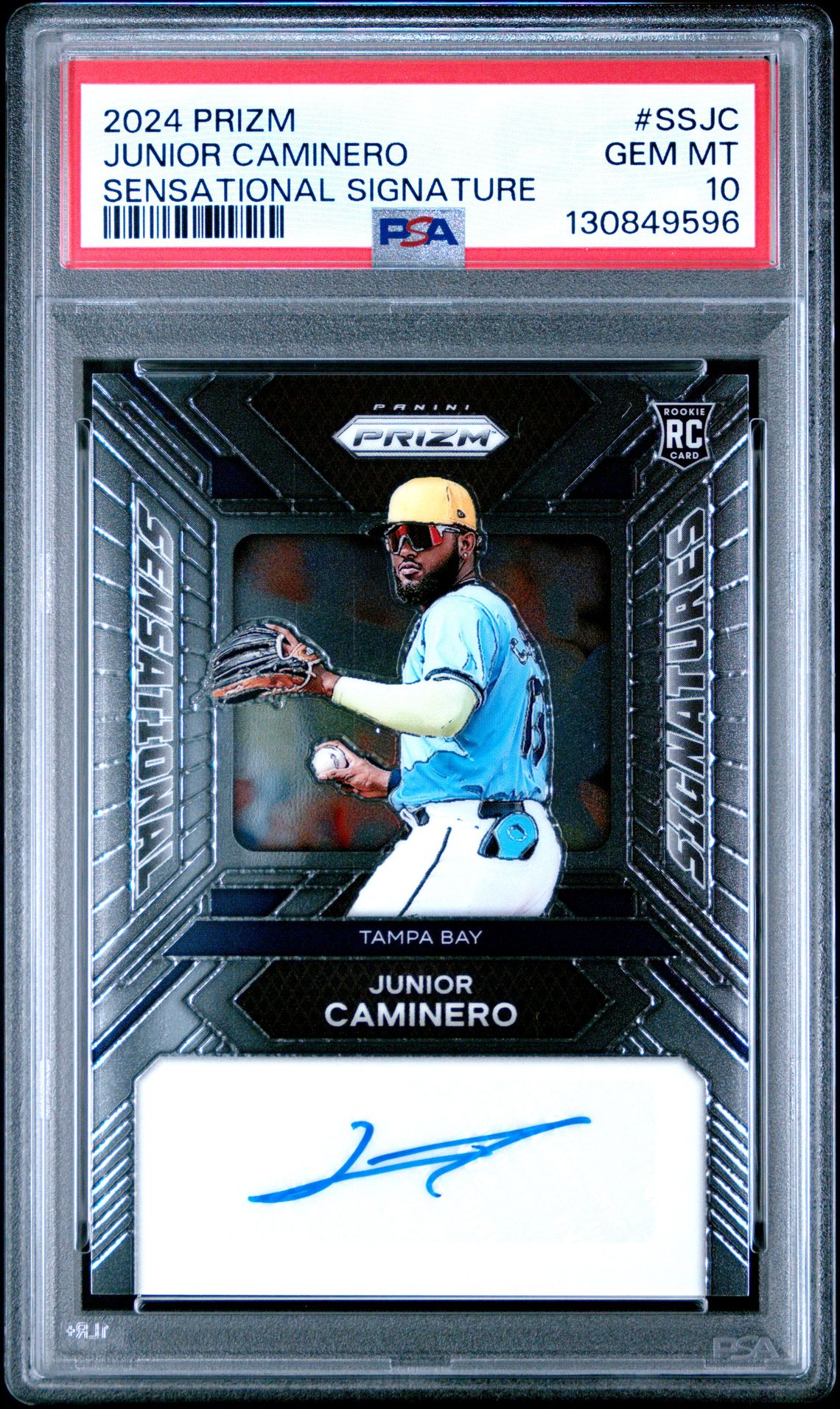 2024 Panini Prizm Sensational Signatures Junior Caminero #Ssjc Gem Mt 10 front