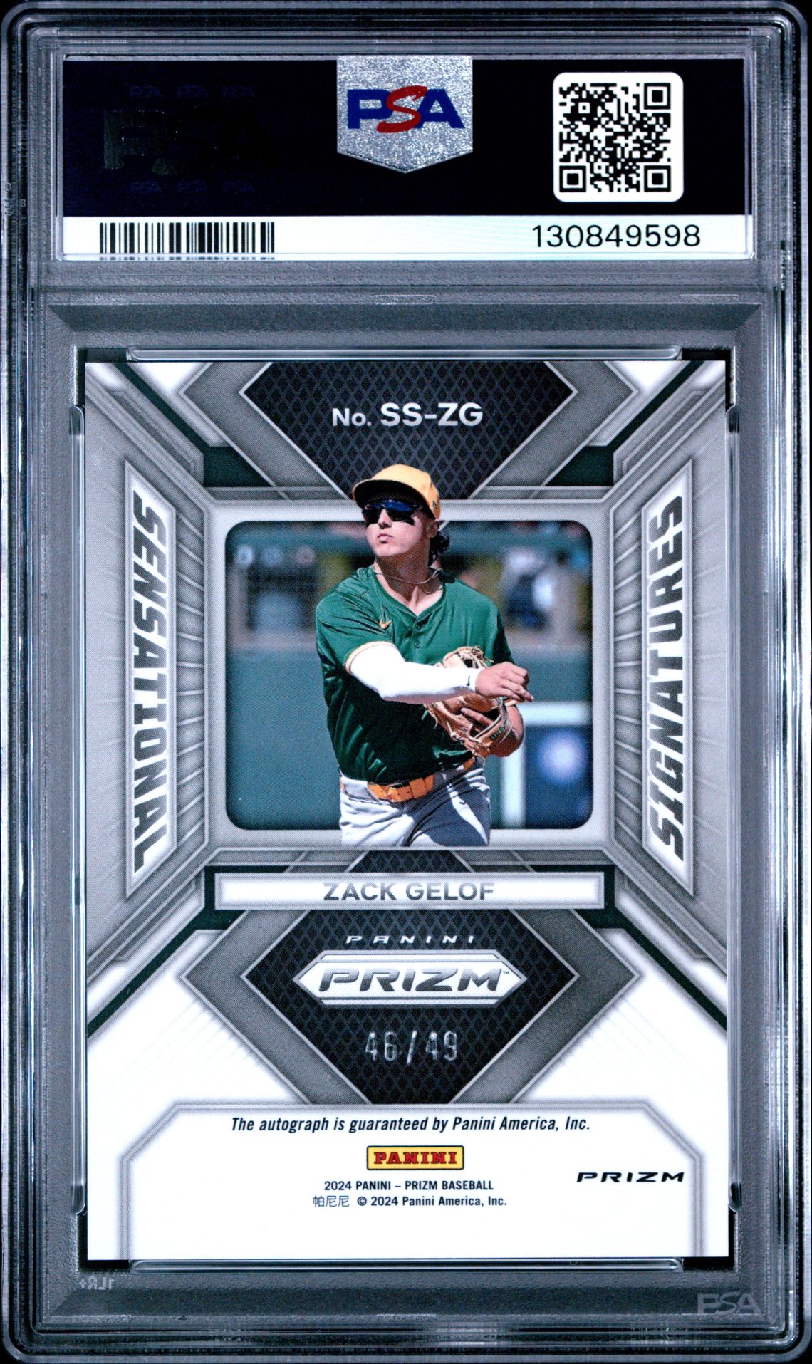 2024 Panini Prizm Sensational Signatures Zack Gelof #Sszg (Sensational Sig-Blue Prizm) Gem Mt 10 back