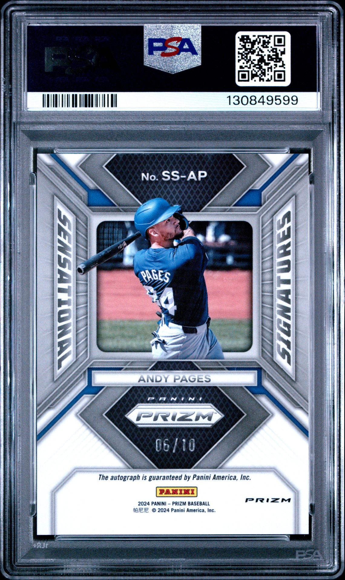 2024 Panini Prizm Sensational Signatures Andy Pages #Ssap (Sensational Sig-Gold Prizm) Gem Mt 10 back