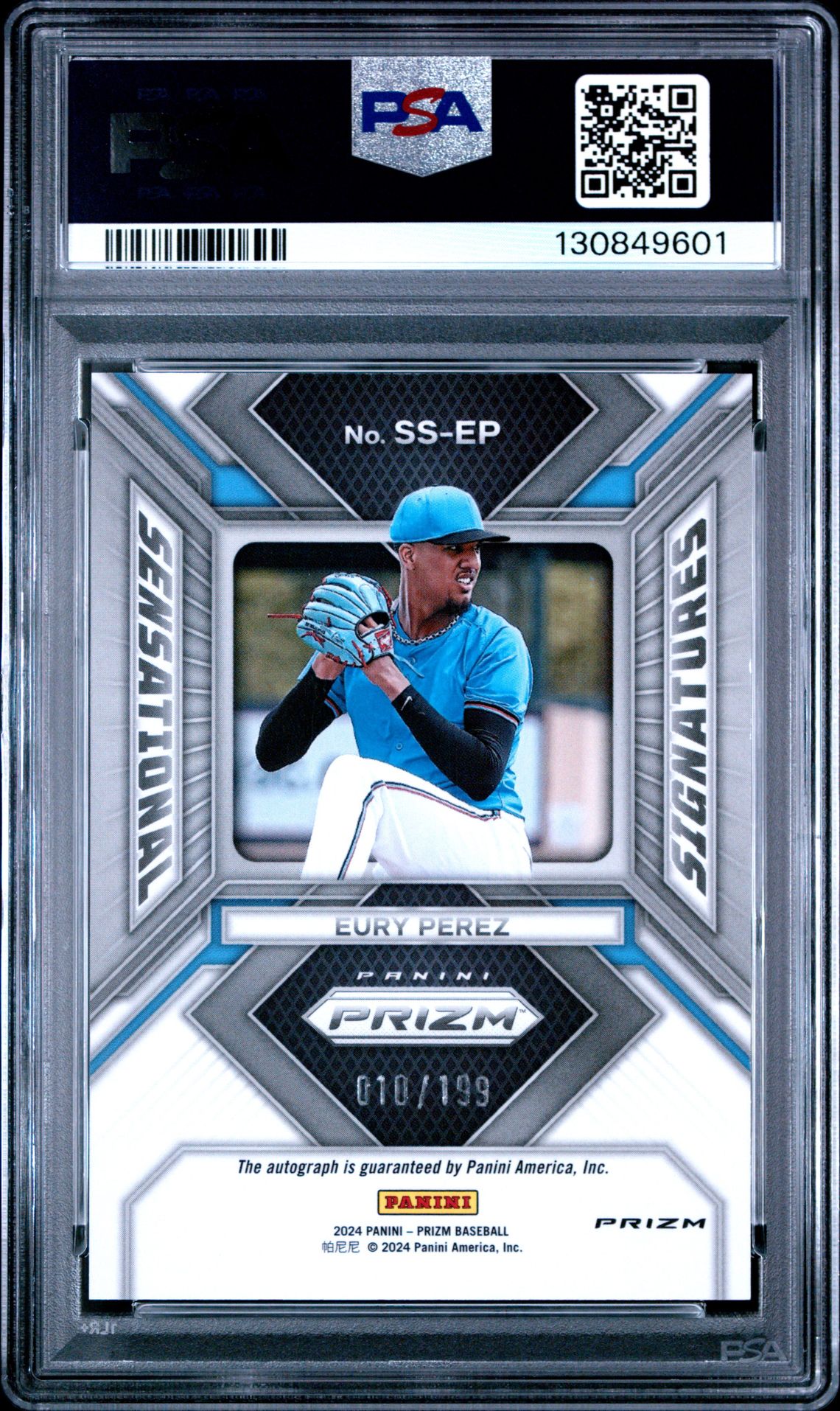 2024 Panini Prizm Sensational Signatures Eury Perez #Ssep (Sensational Sig-Pulsar Prz) Gem Mt 10 back