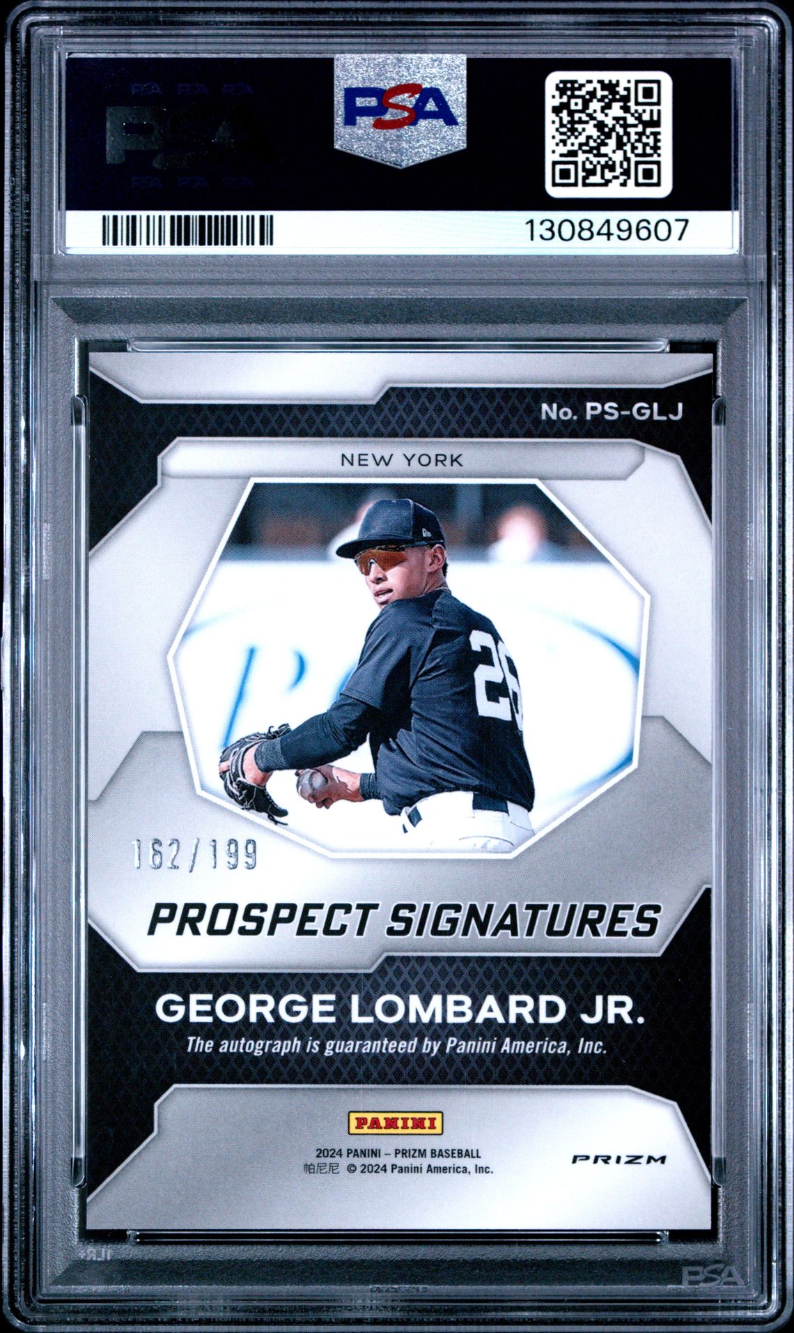 2024 Panini Prizm Prospect Signatures George Lombard Jr. #Psglj (Prospect Sig-Pulsar Prizm) Gem Mt 10 back