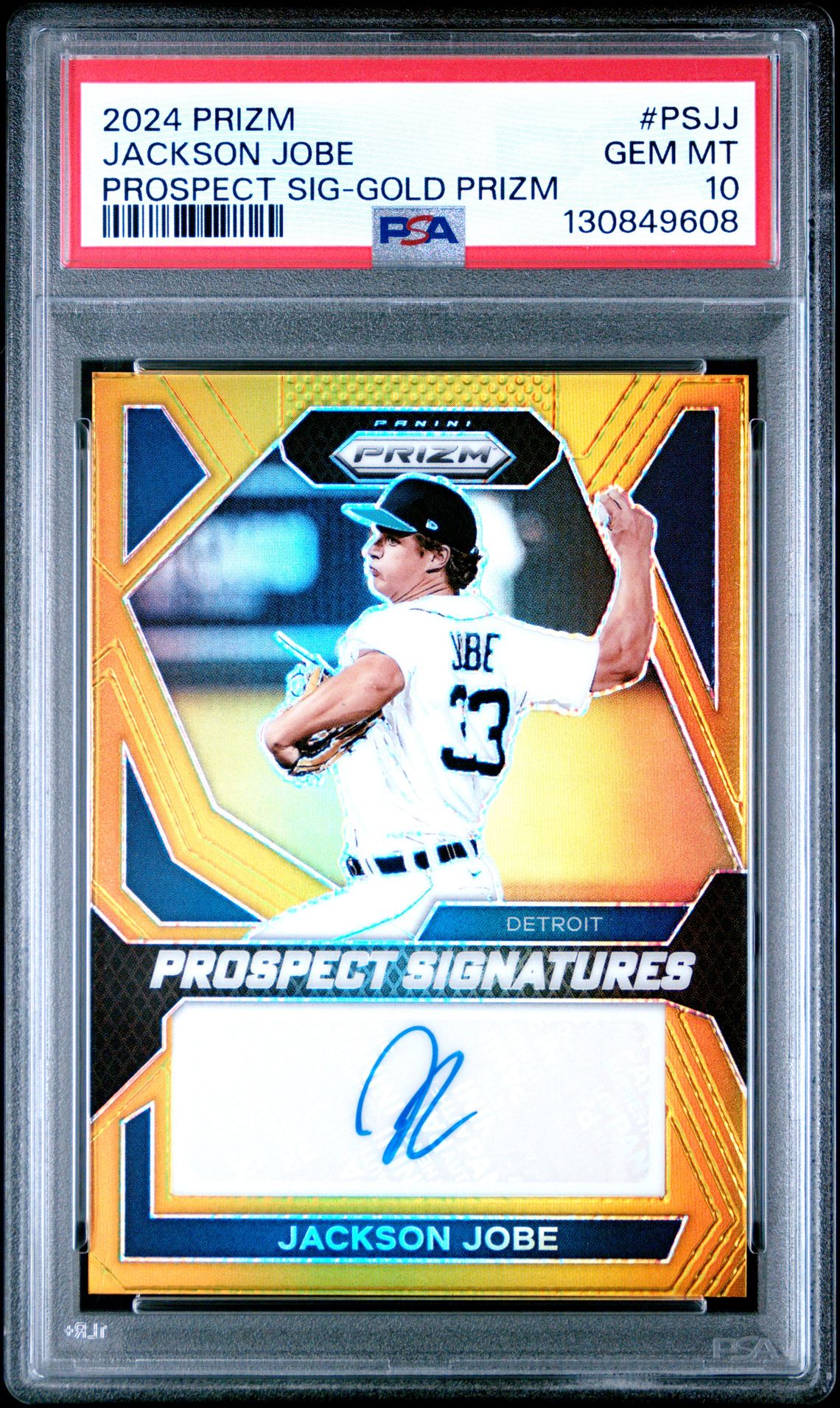 2024 Panini Prizm Prospect Signatures Jackson Jobe #Psjj (Prospect Sig-Gold Prizm) Gem Mt 10 front