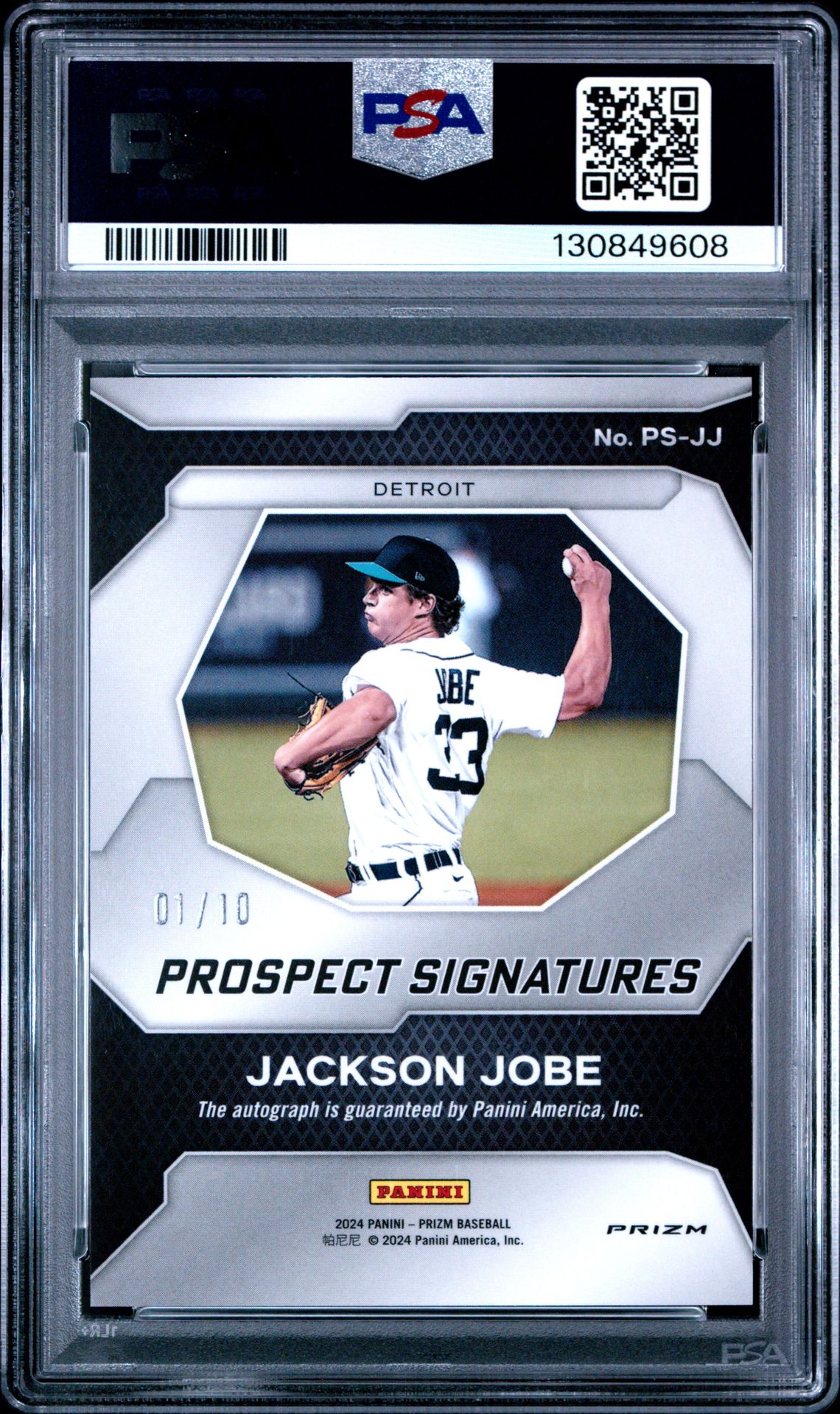 2024 Panini Prizm Prospect Signatures Jackson Jobe #Psjj (Prospect Sig-Gold Prizm) Gem Mt 10 back