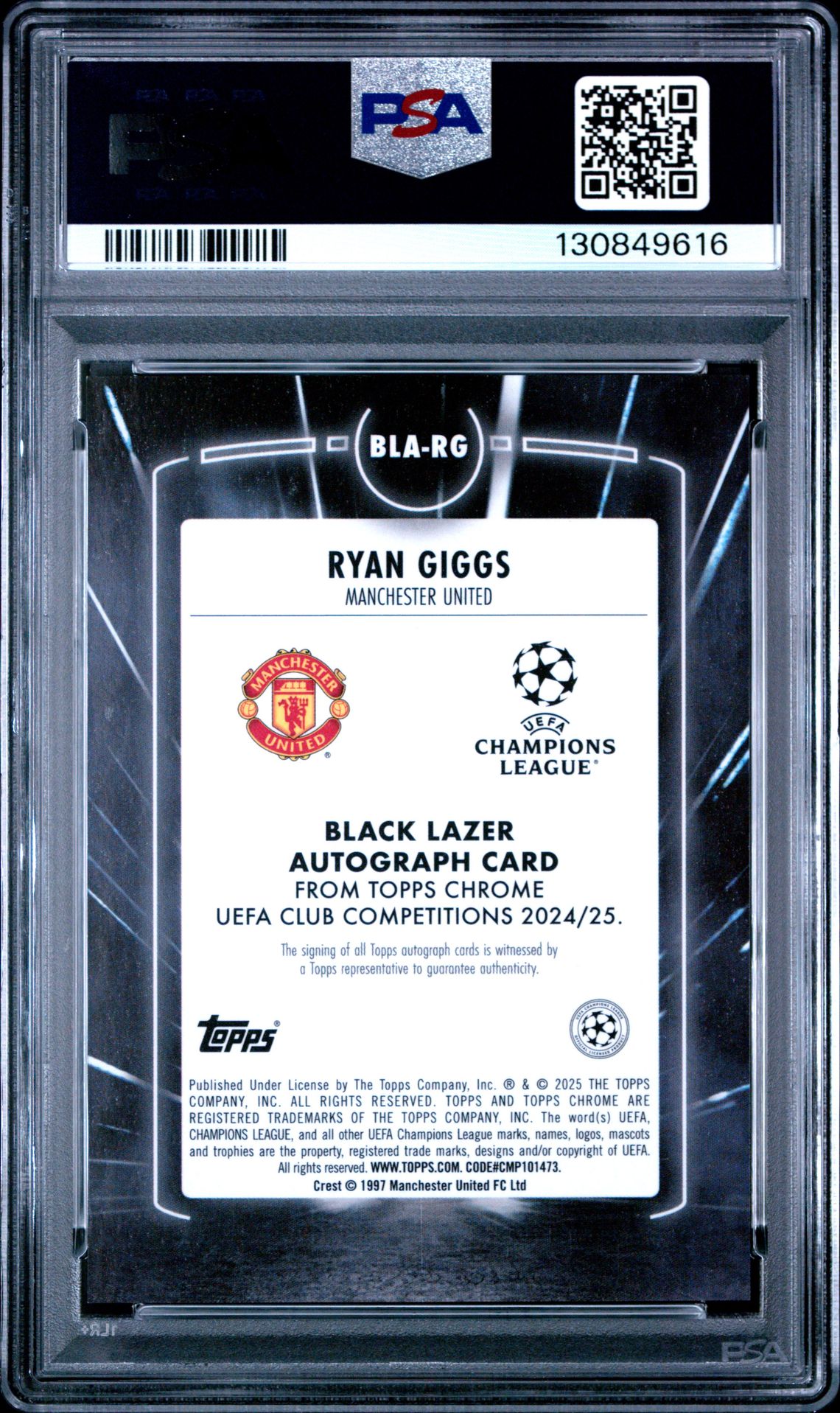 2024-25 Topps Chrome Uefa Club Competitions Black Lazer Autographs Ryan Giggs #Rg Gem Mt 10 back