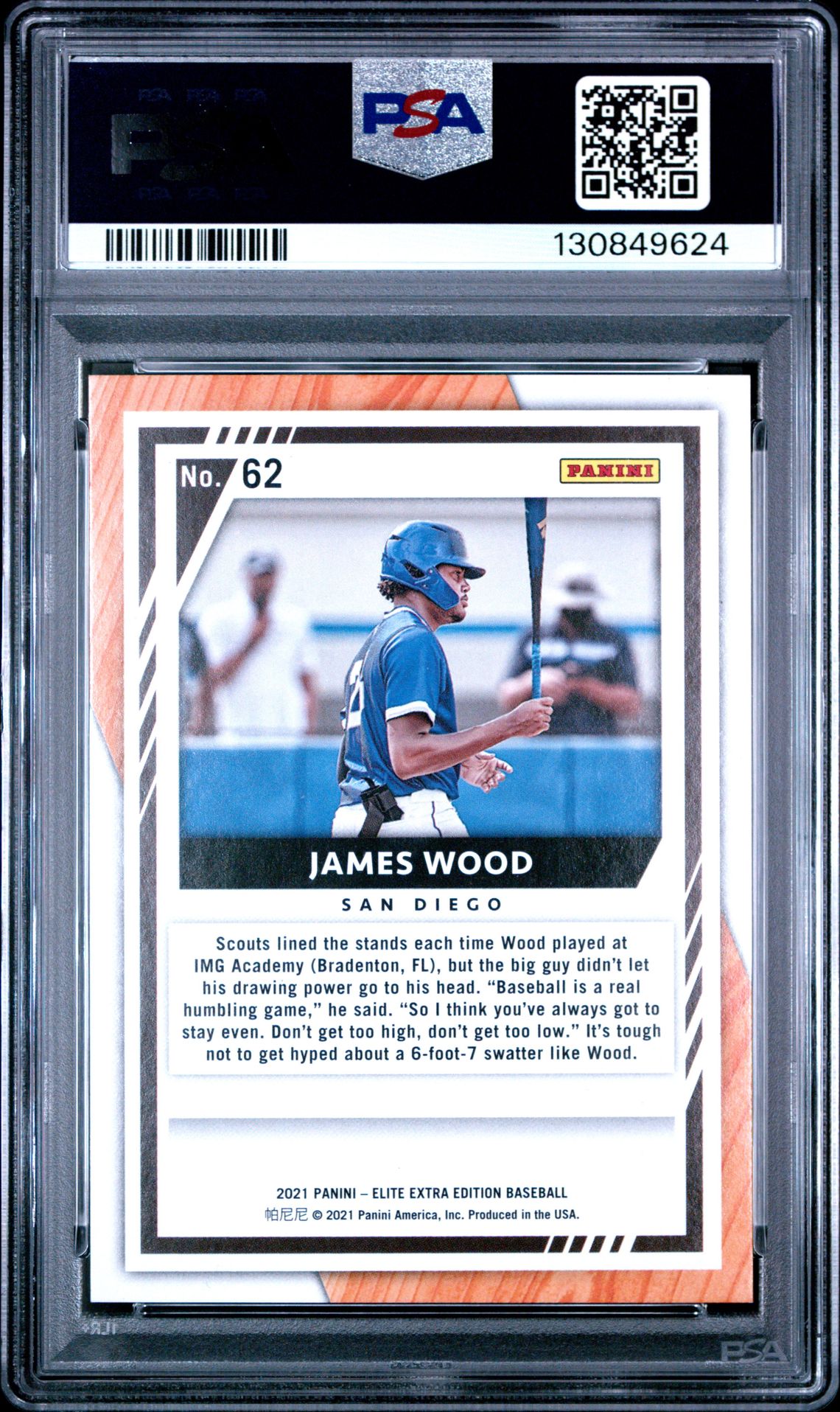 2021 Panini Elite Extra Edition James Wood #62 (Status-Green) Gem Mt 10 back