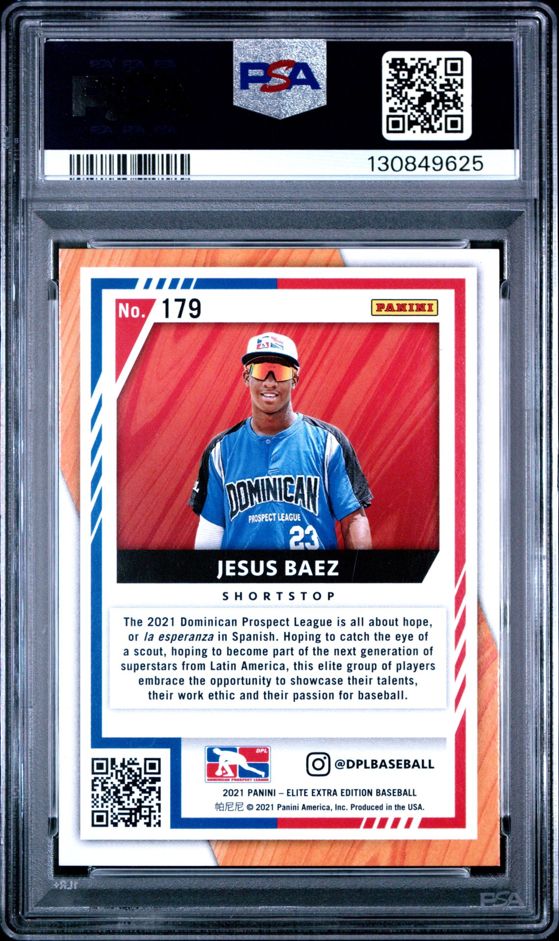 2021 Panini Elite Extra Edition Jesus Baez #179 (Status-Green) Mint 9 back