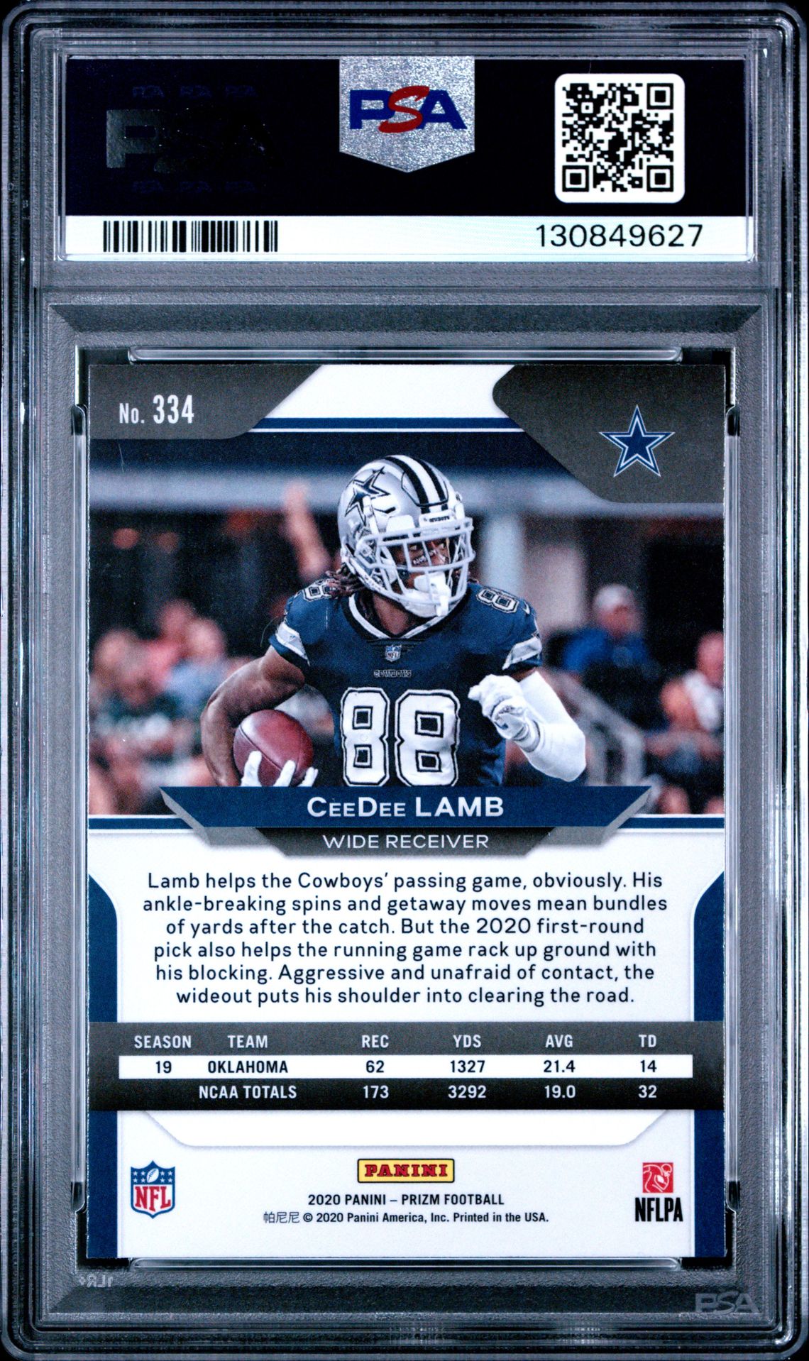 2020 Panini Prizm Ceedee Lamb #334 Mint 9 back