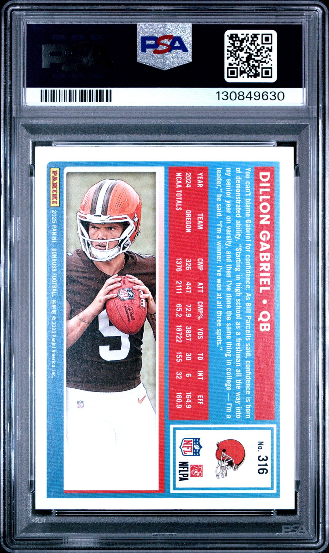 2025 Panini Donruss Dillon Gabriel #316 Mint 9 back