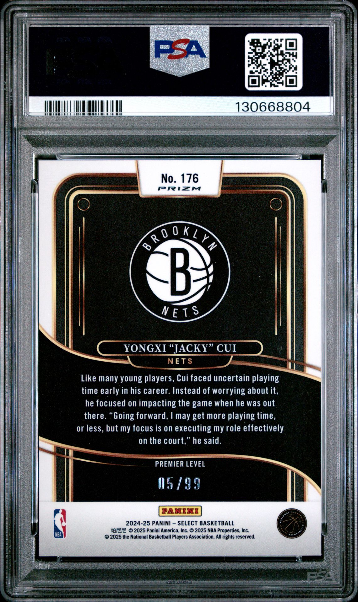 2024 Panini Select Yongxi "Jacky" Cui #176 (White Wave) Gem Mt 10 back