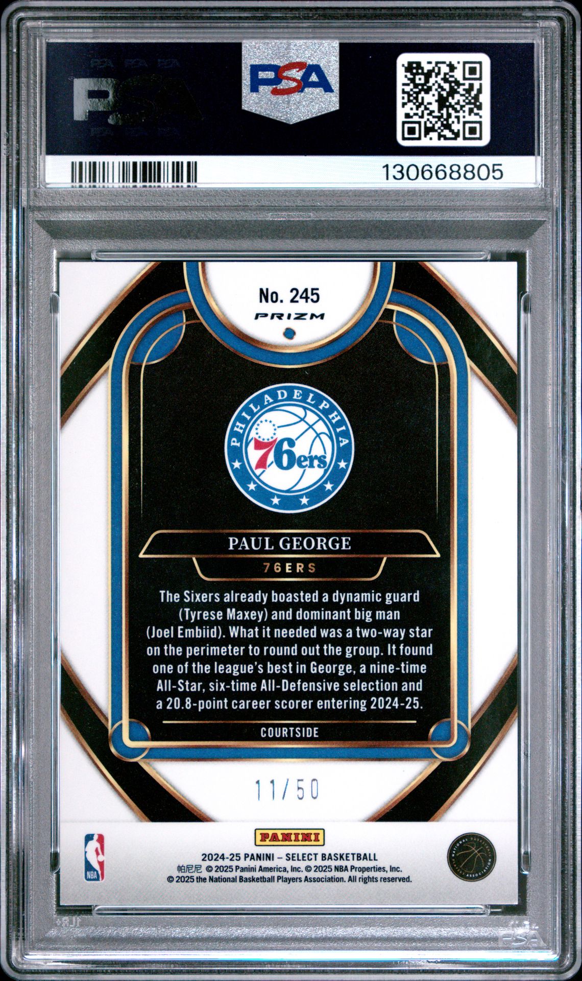 2024 Panini Select Paul George #245 (Green Wave) Mint 9 back