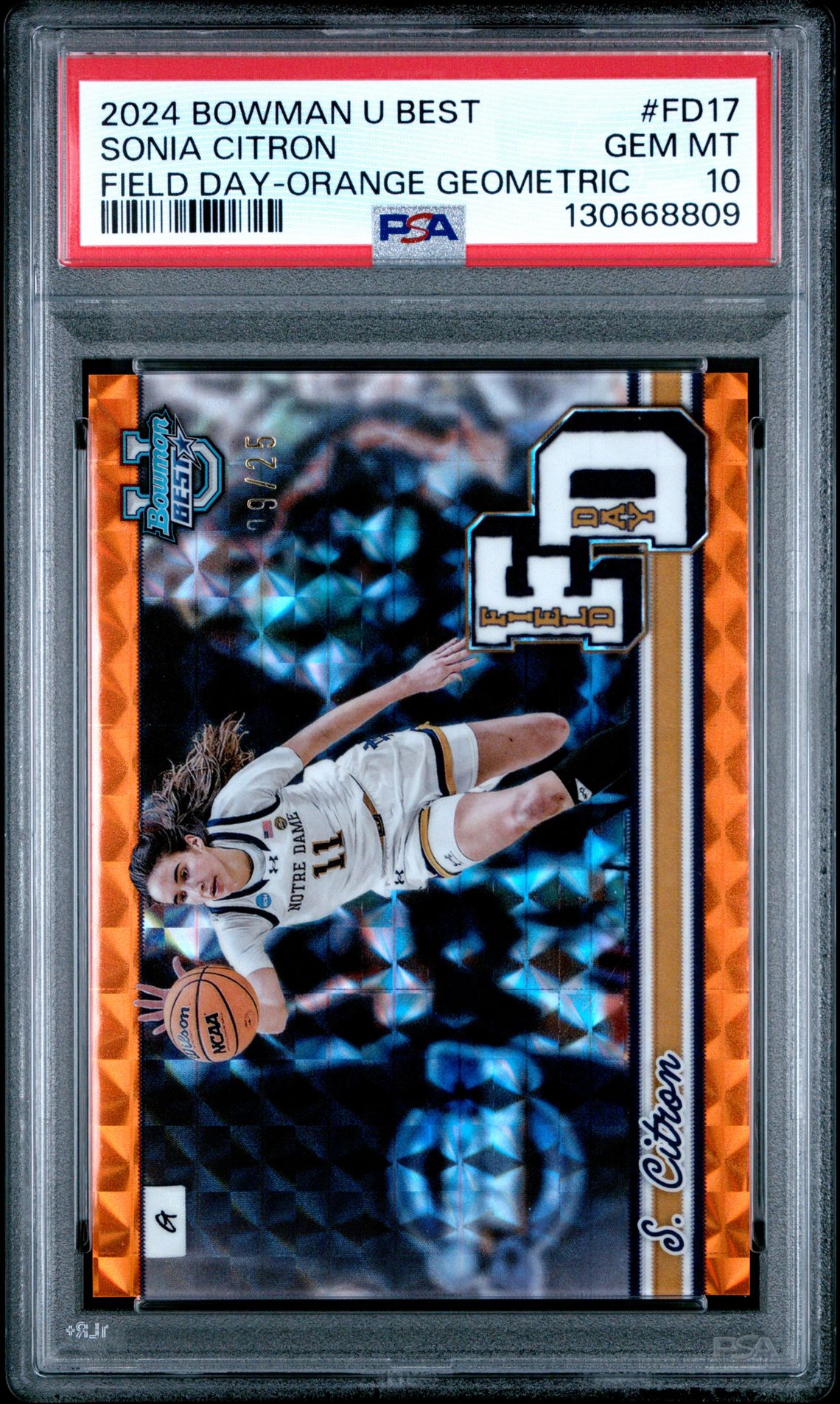 2024 Bowman University Best Field Day Sonia Citron #Fd17 (Field Day-Orange Geometric) Gem Mt 10 front