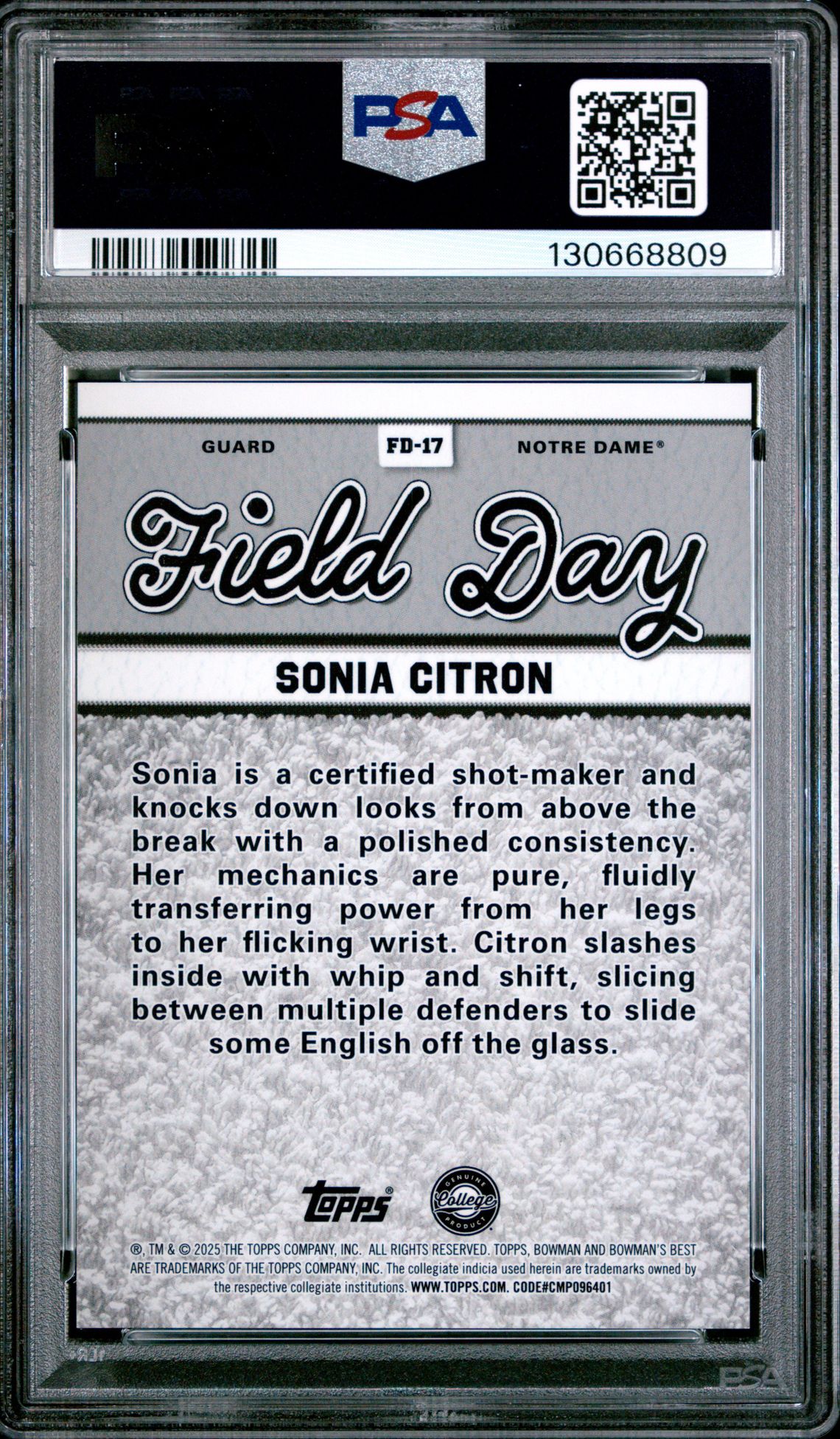 2024 Bowman University Best Field Day Sonia Citron #Fd17 (Field Day-Orange Geometric) Gem Mt 10 back