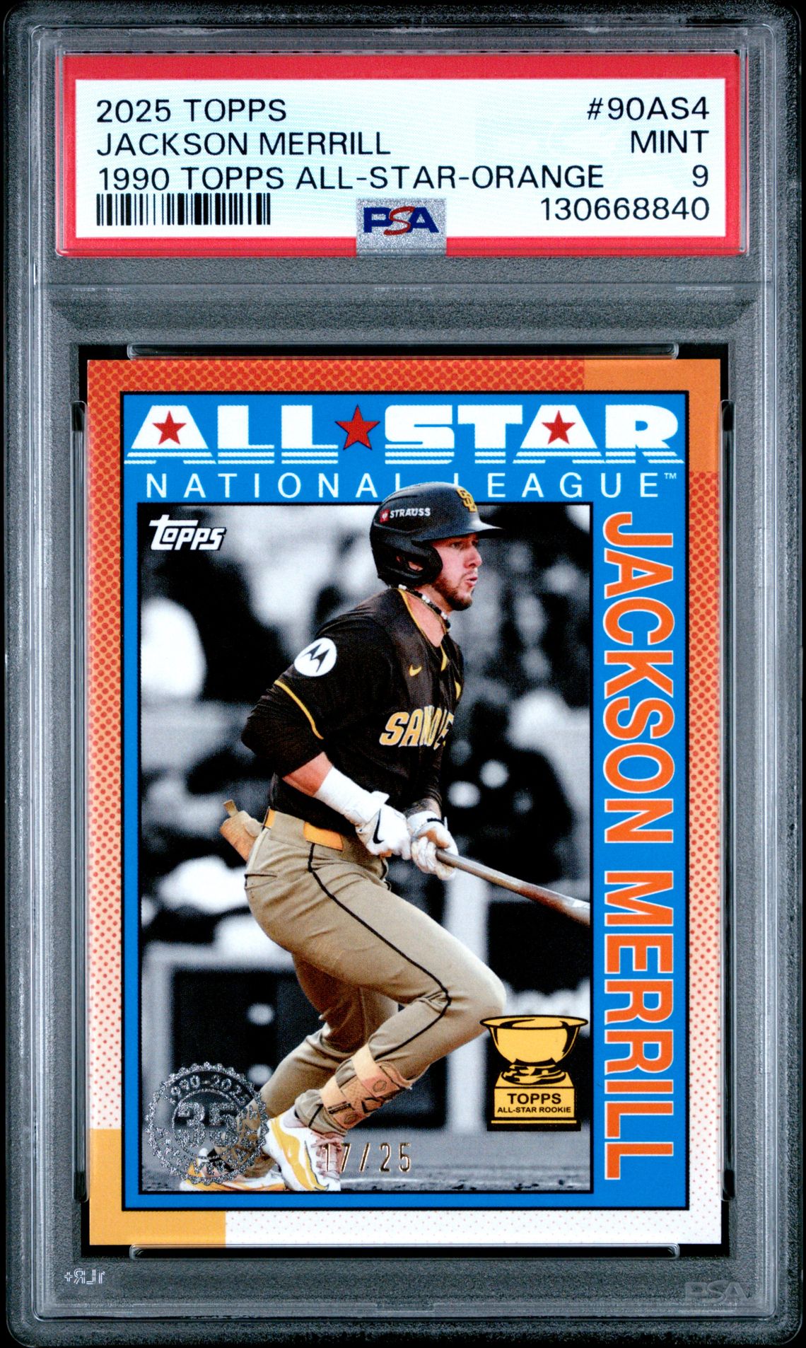 2025 Topps 1990 Topps All-Star Jackson Merrill #90As4 (1990 Topps All-Star-Orange) Mint 9 front