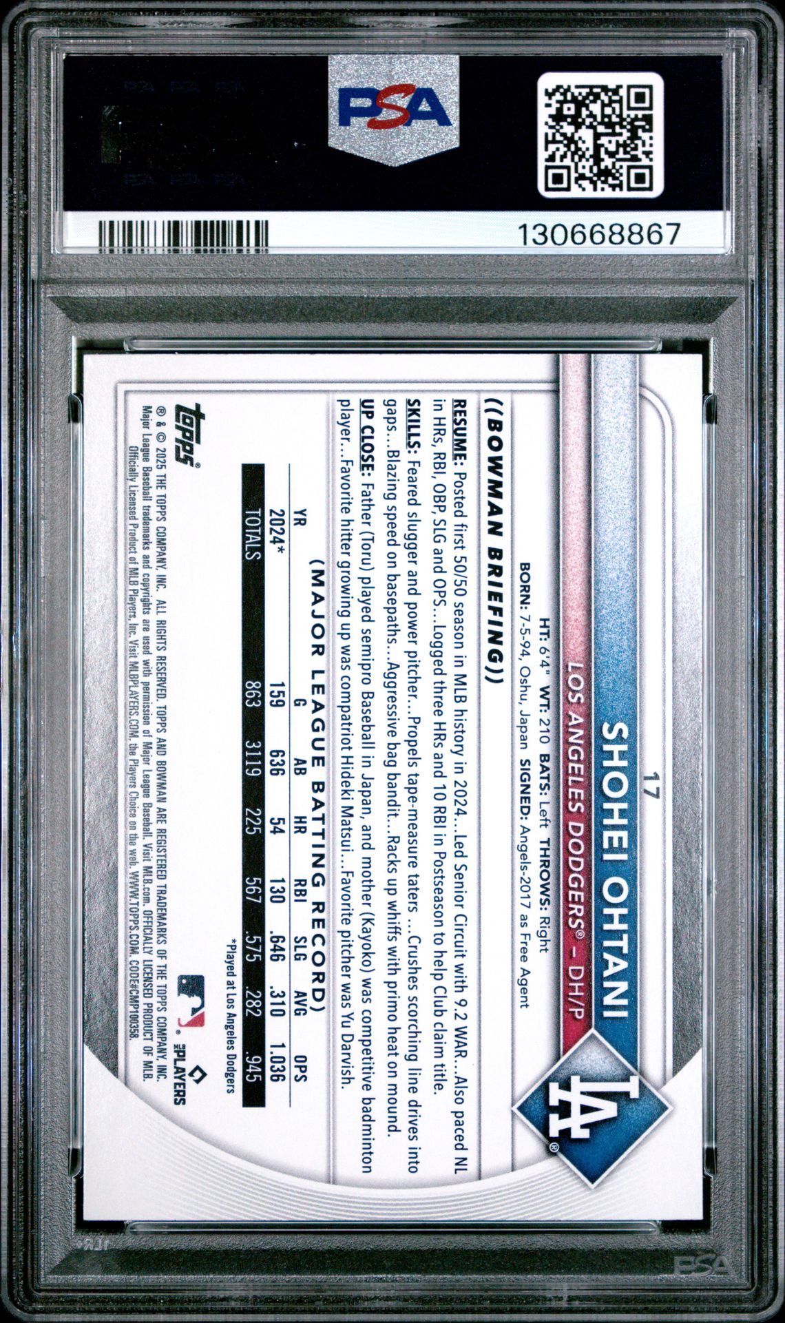 2025 Bowman Shohei Ohtani #17 (Green Pattern) Mint 9 back