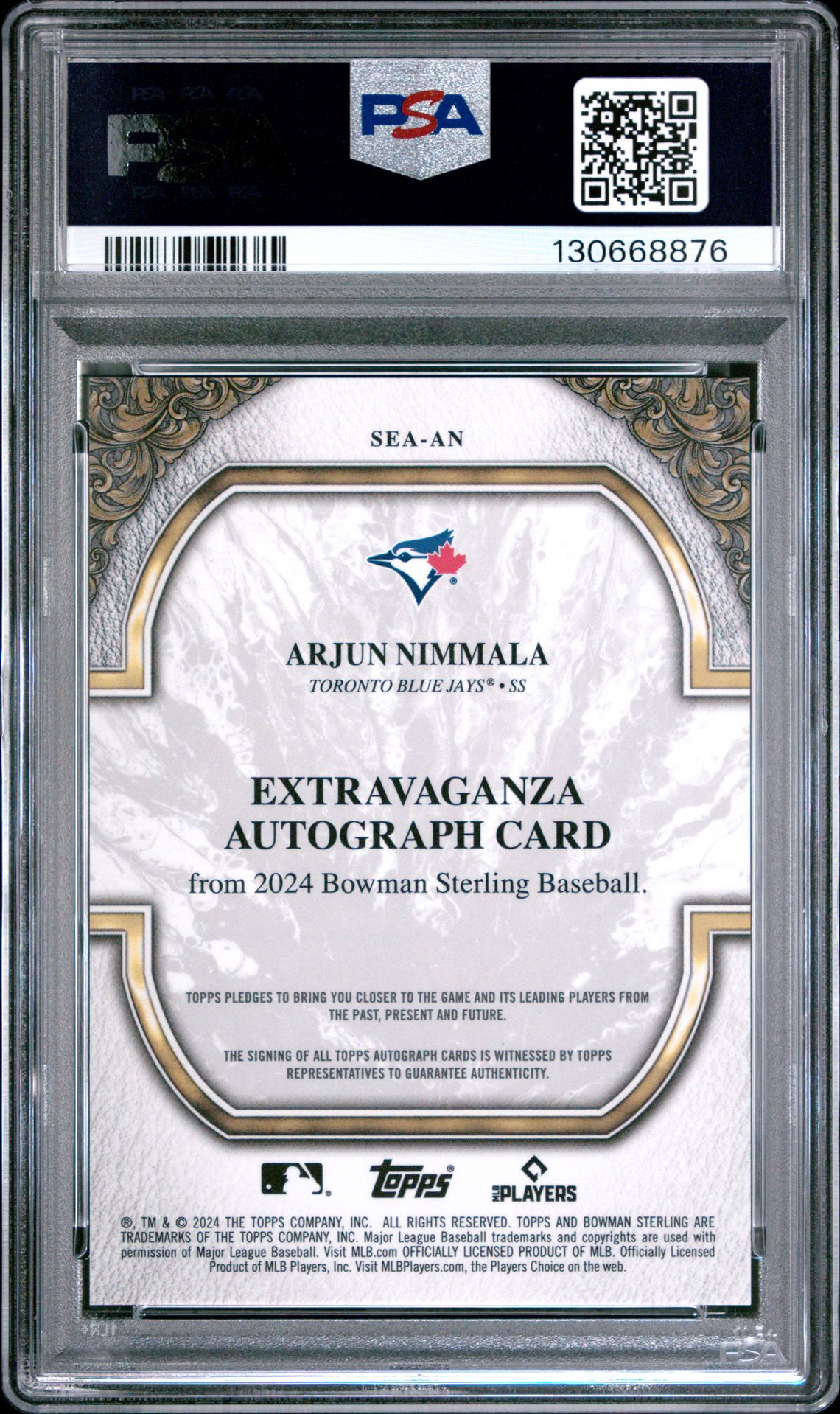 2024 Bowman Sterling Sterling Extravaganza Autographs Arjun Nimmala #Seaan Gem Mt 10 back