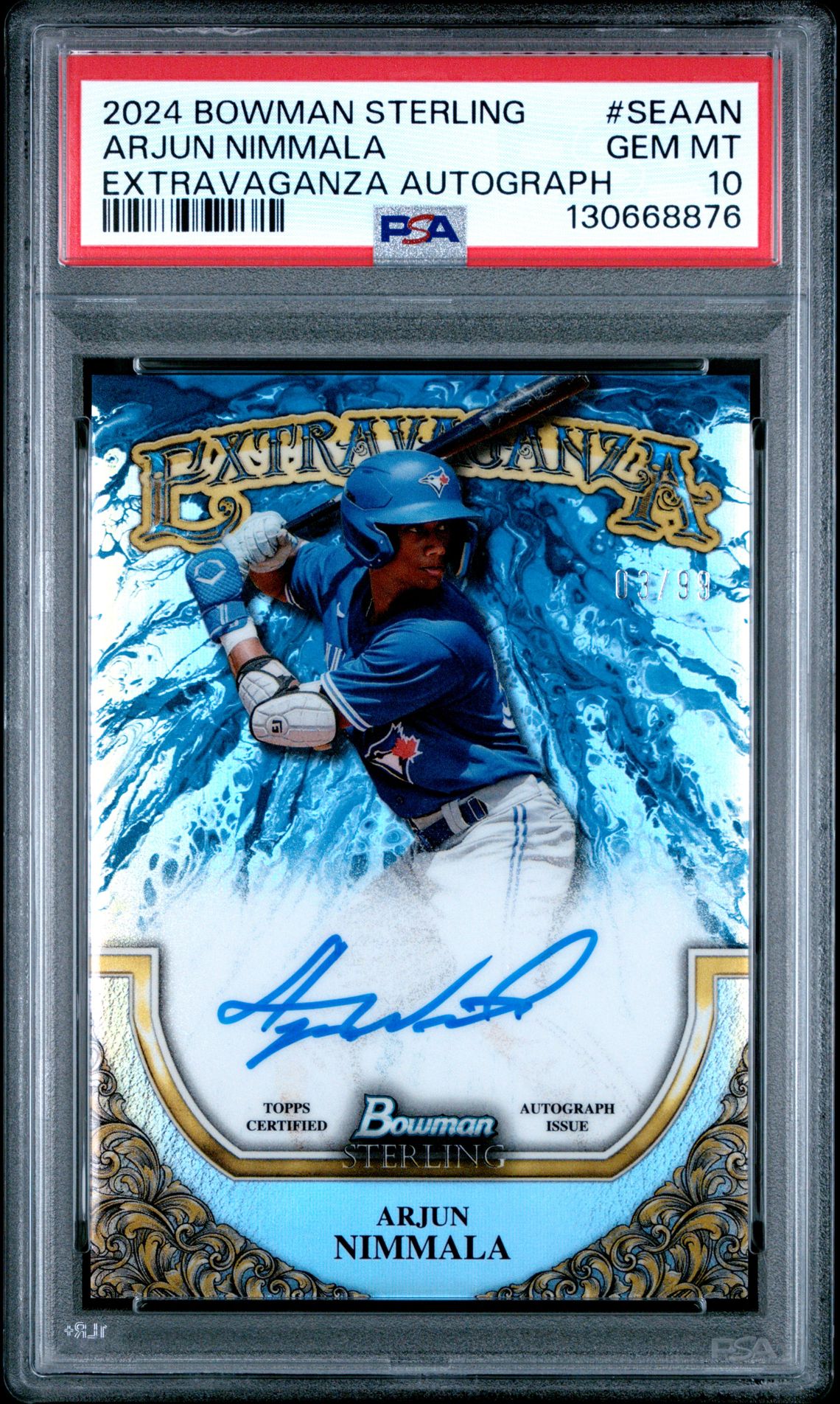 2024 Bowman Sterling Sterling Extravaganza Autographs Arjun Nimmala #Seaan Gem Mt 10 front