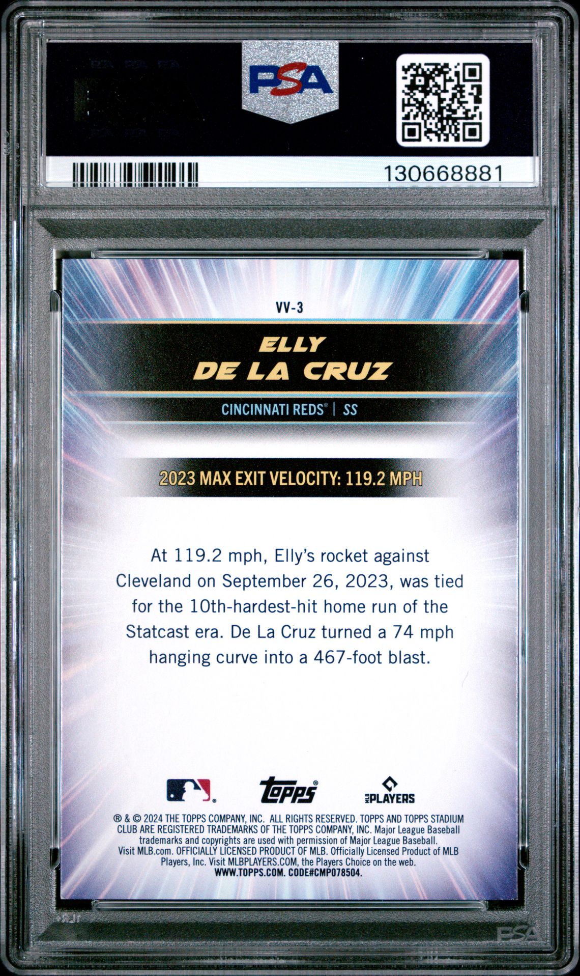 2024 Topps Stadium Club Virtuosos Of Velocity Elly De La Cruz #Vv3 Mint 9 back