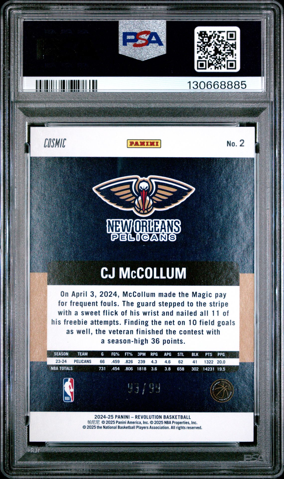 2024 Panini Revolution Cj Mccollum #2 (Cosmic) Mint 9 back