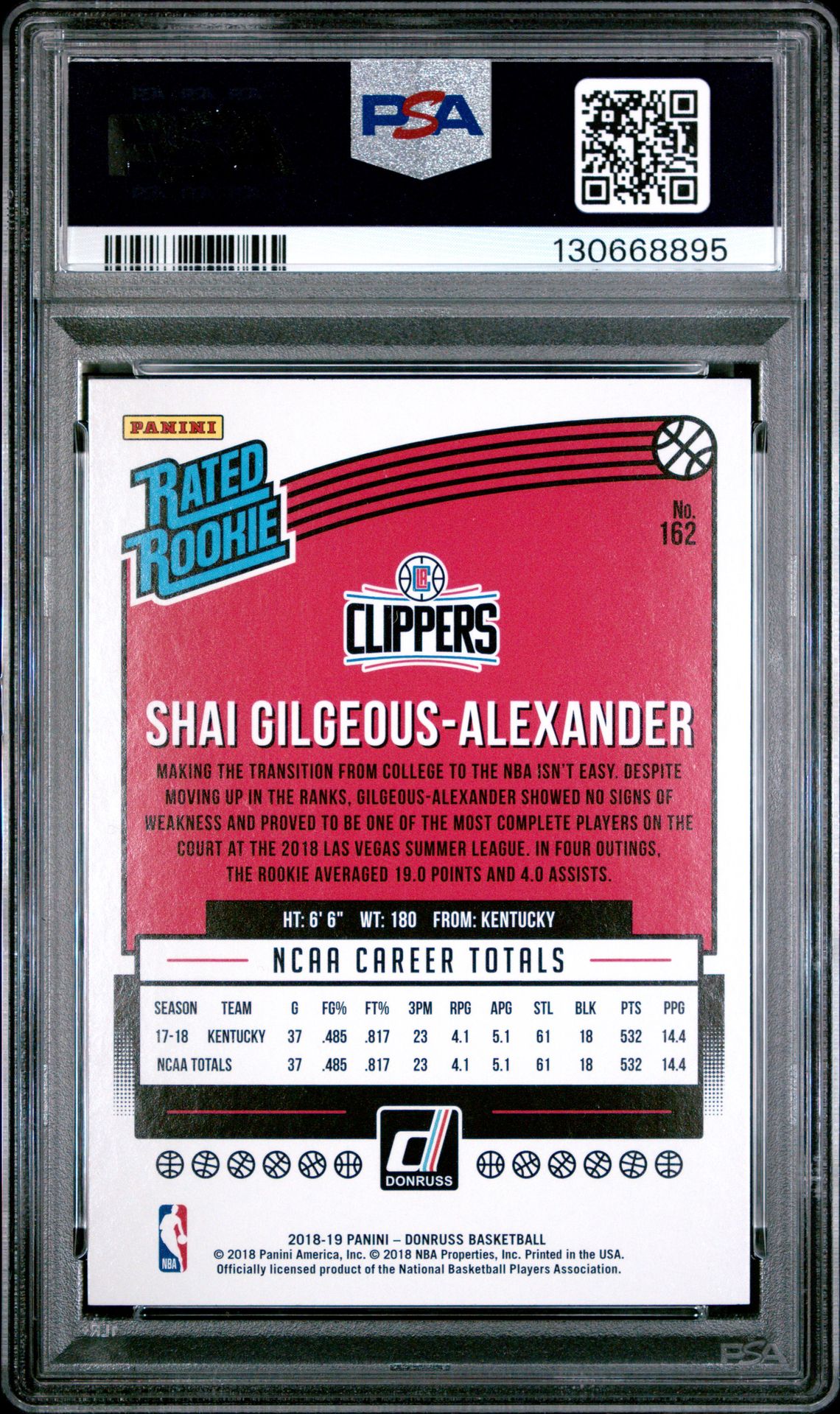 2018 Panini Donruss S.gilgeous-Alexander #162 Mint 9 back