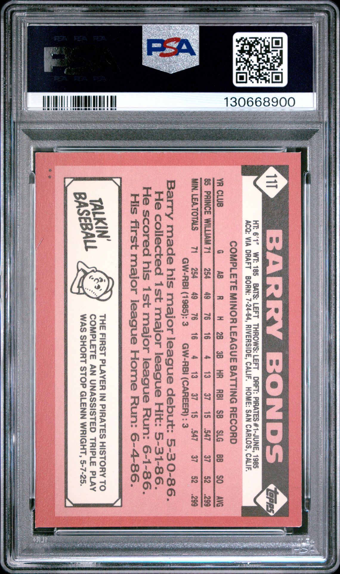 1986 Topps Traded Barry Bonds #11T Nm-Mt 8 back