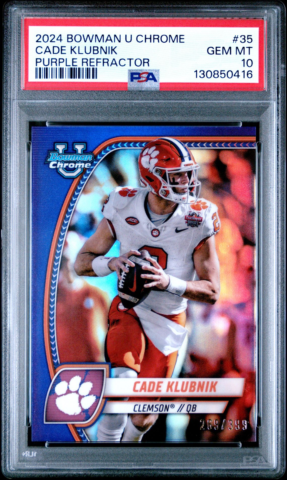 2024 Bowman BOWMAN UNIVERSITY CHROME PURPLE REFRACTOR #35 Cade Klubnik front