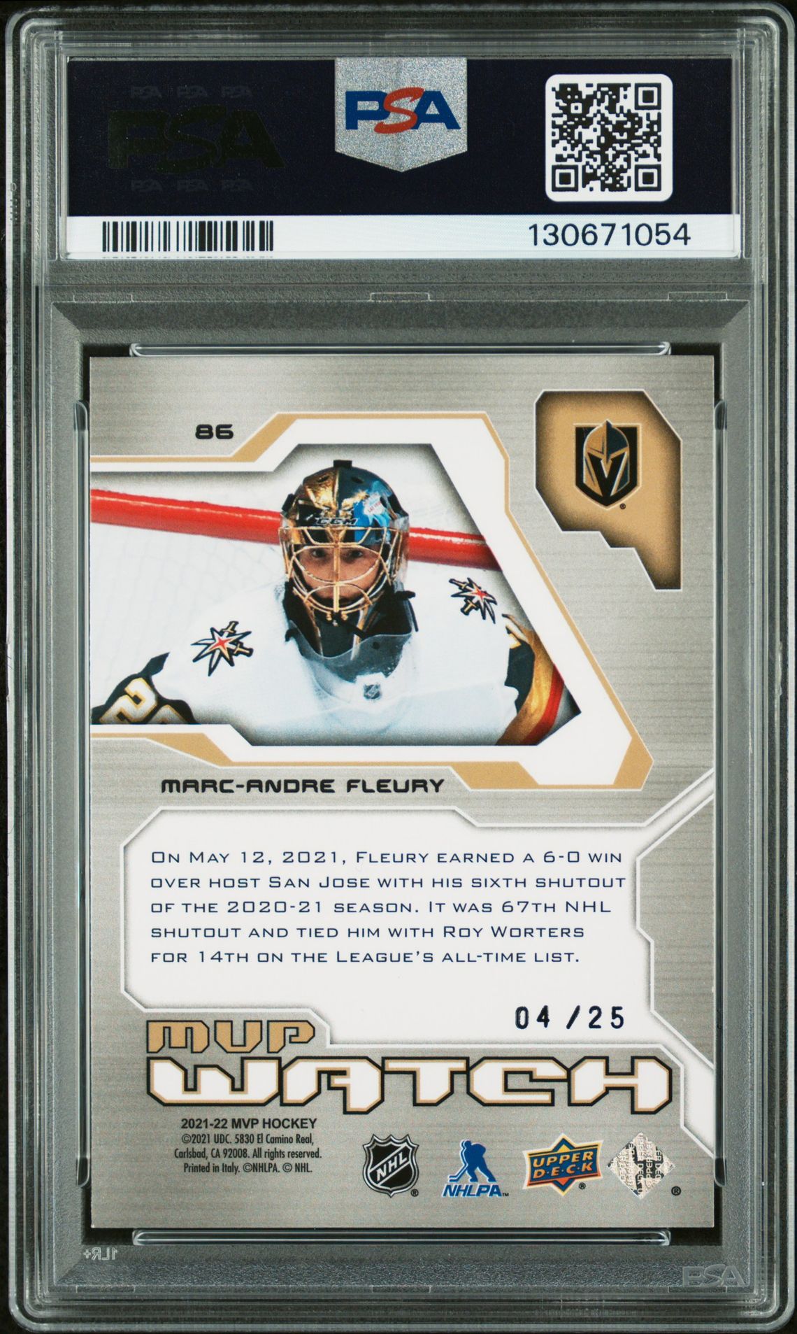 2021 Upper Deck Mvp 20Th Anniversary Marc-Andre Fleury #86 (20Th Anv-Super Script) Nm-Mt 8 back