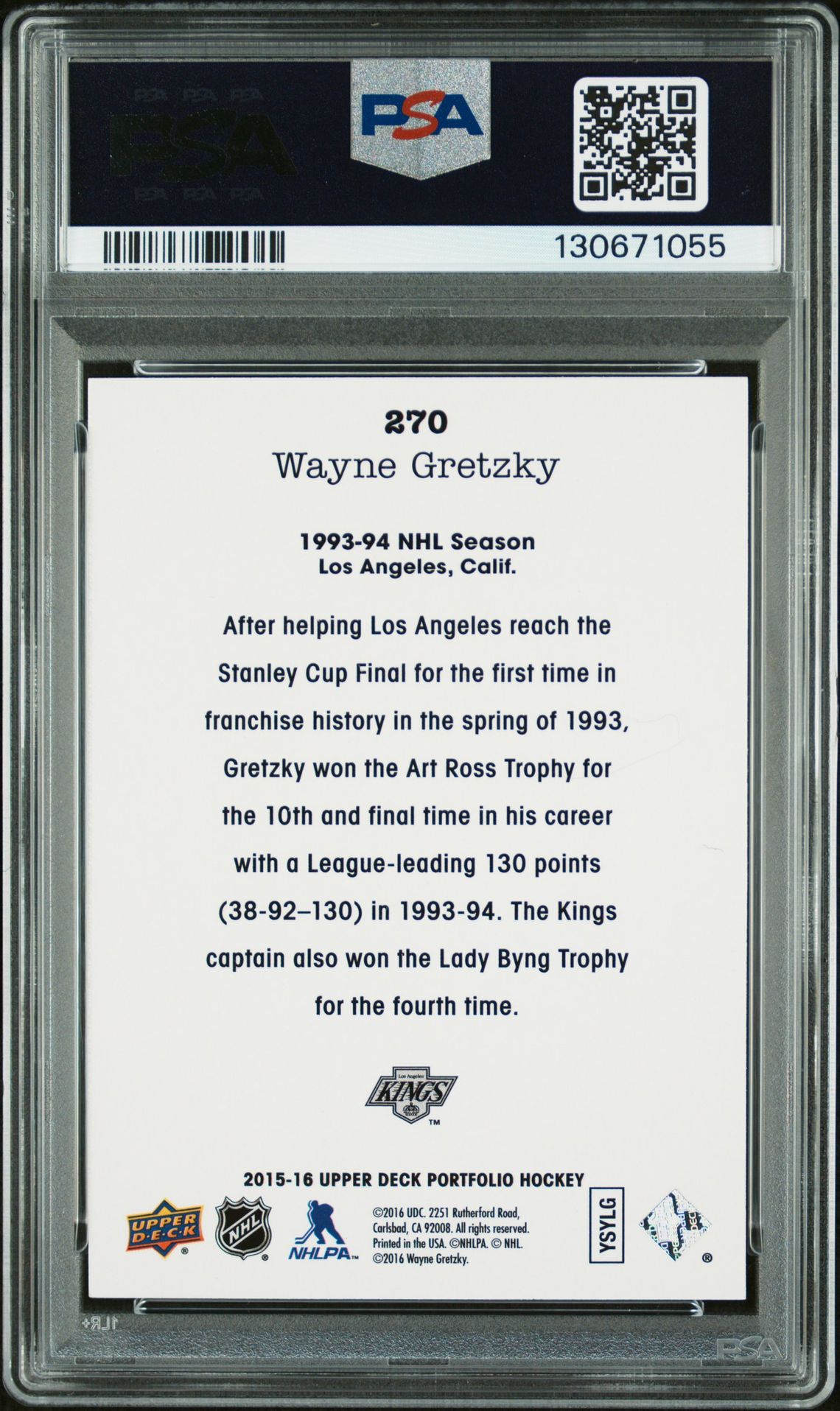 2015 Upper Deck Portfolio Wayne Gretzky #270 Gem Mt 10 back
